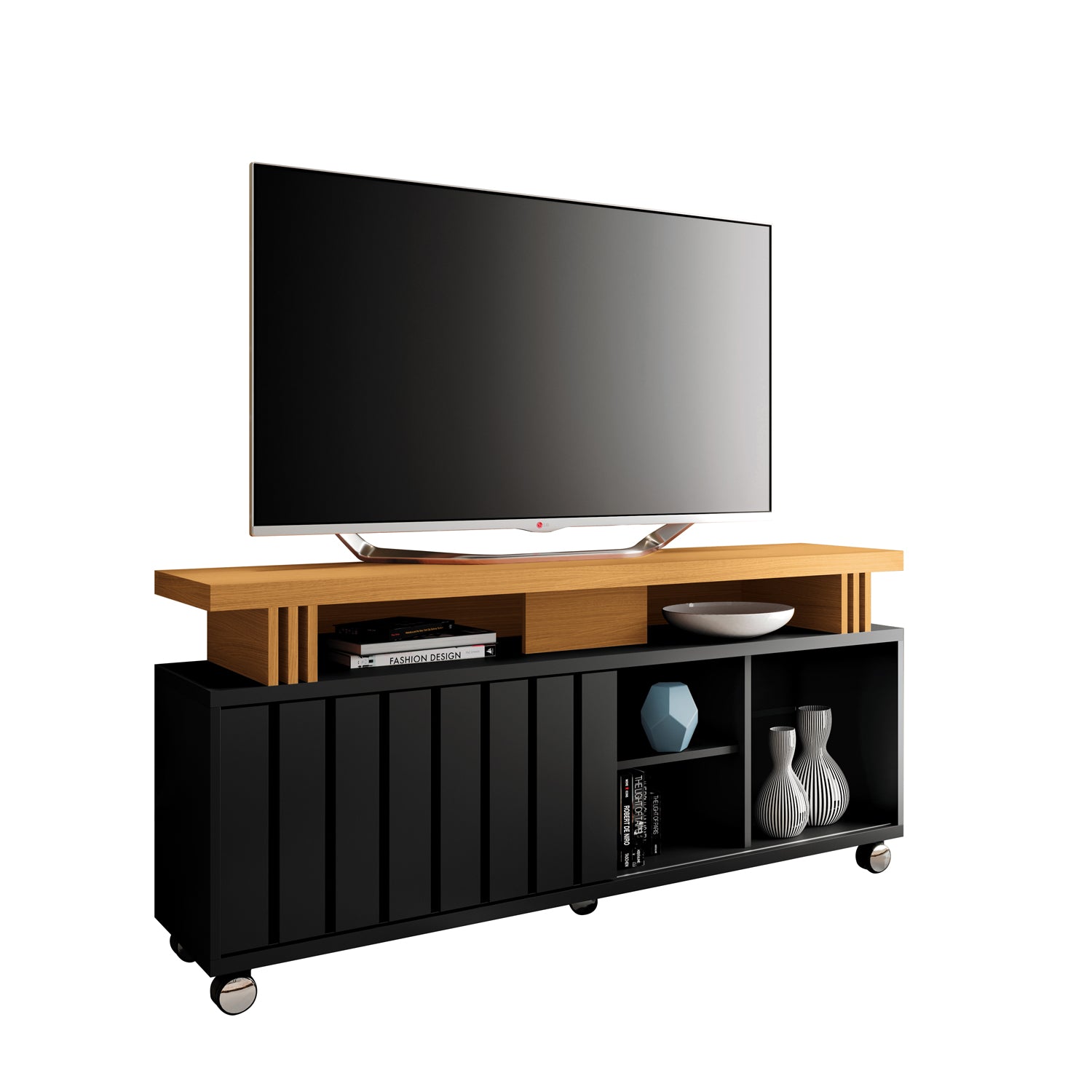 Mesa De Tv Vigo 136X66X36 Negro, Natural