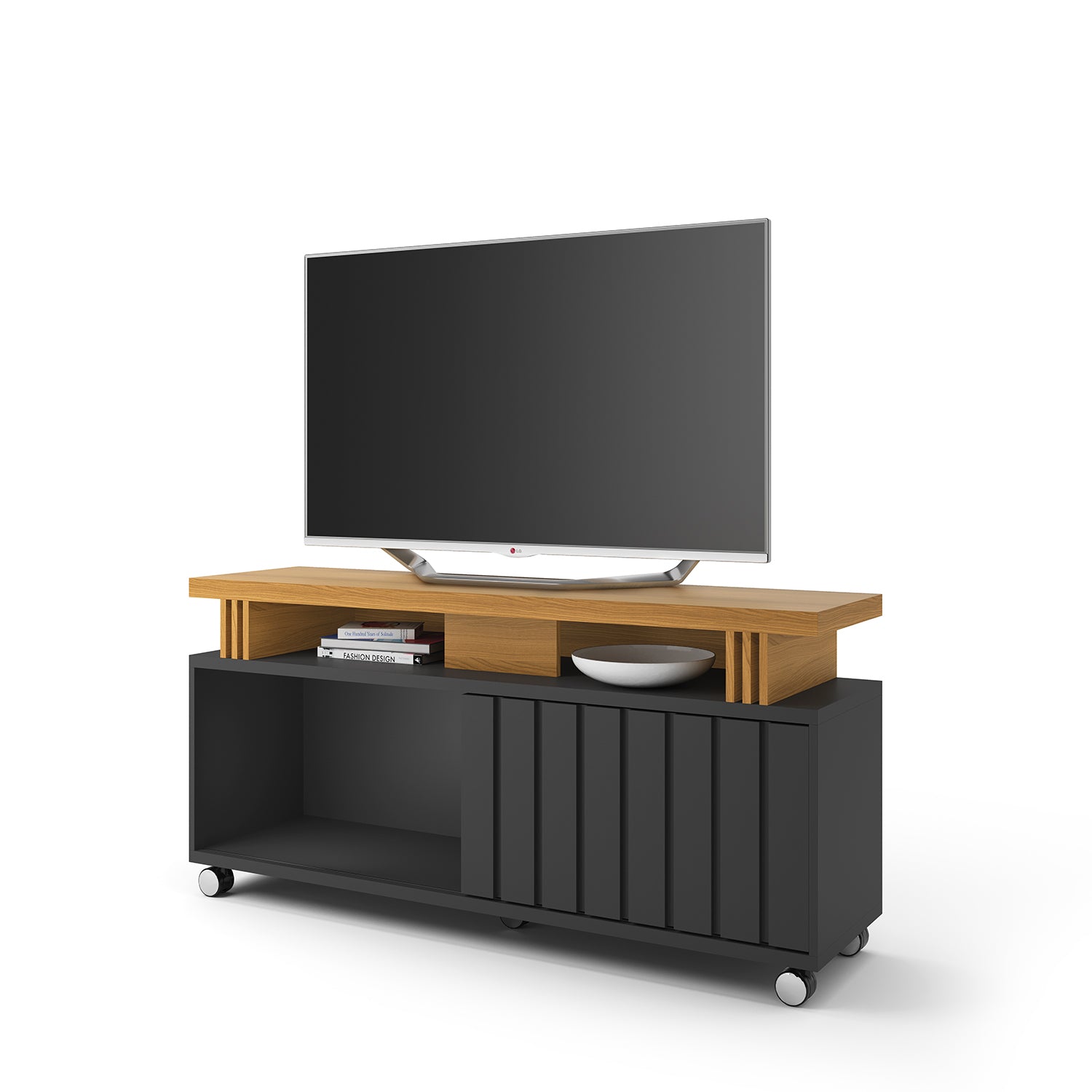 Mesa De Tv Vigo 136X66X36 Negro, Natural