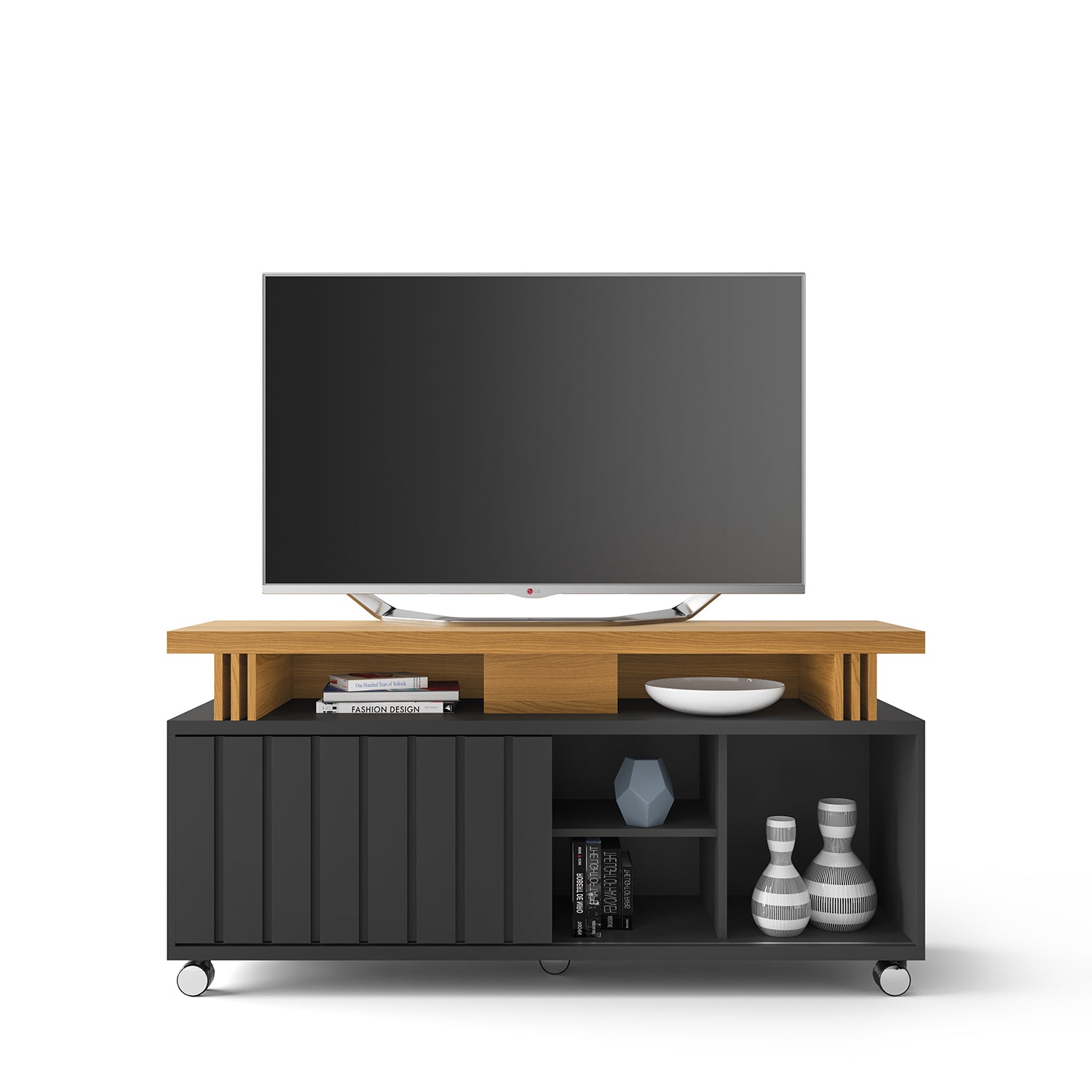 Mesa De Tv Vigo 136X66X36 Negro, Natural