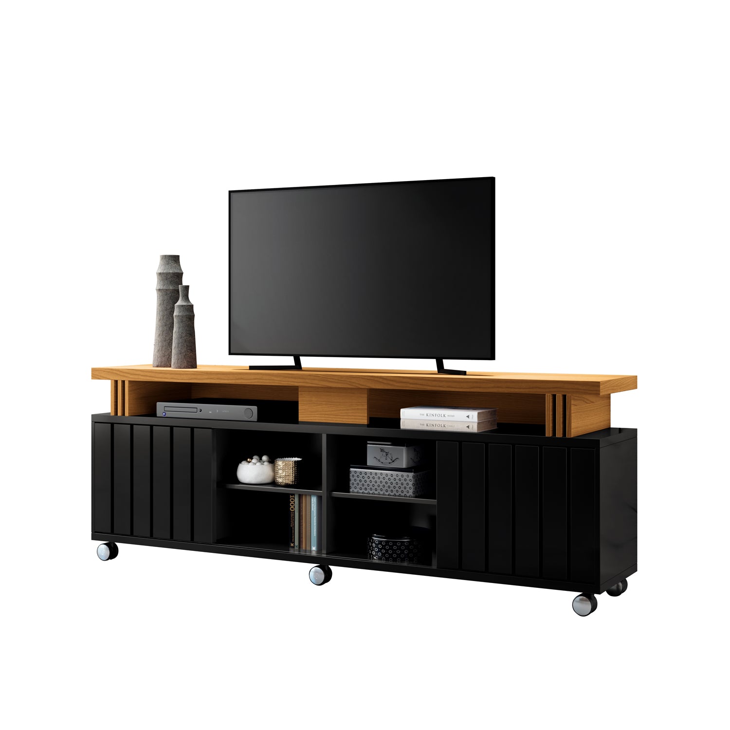 Mesa De Tv Vigo 180X66X36 Negro, Natural