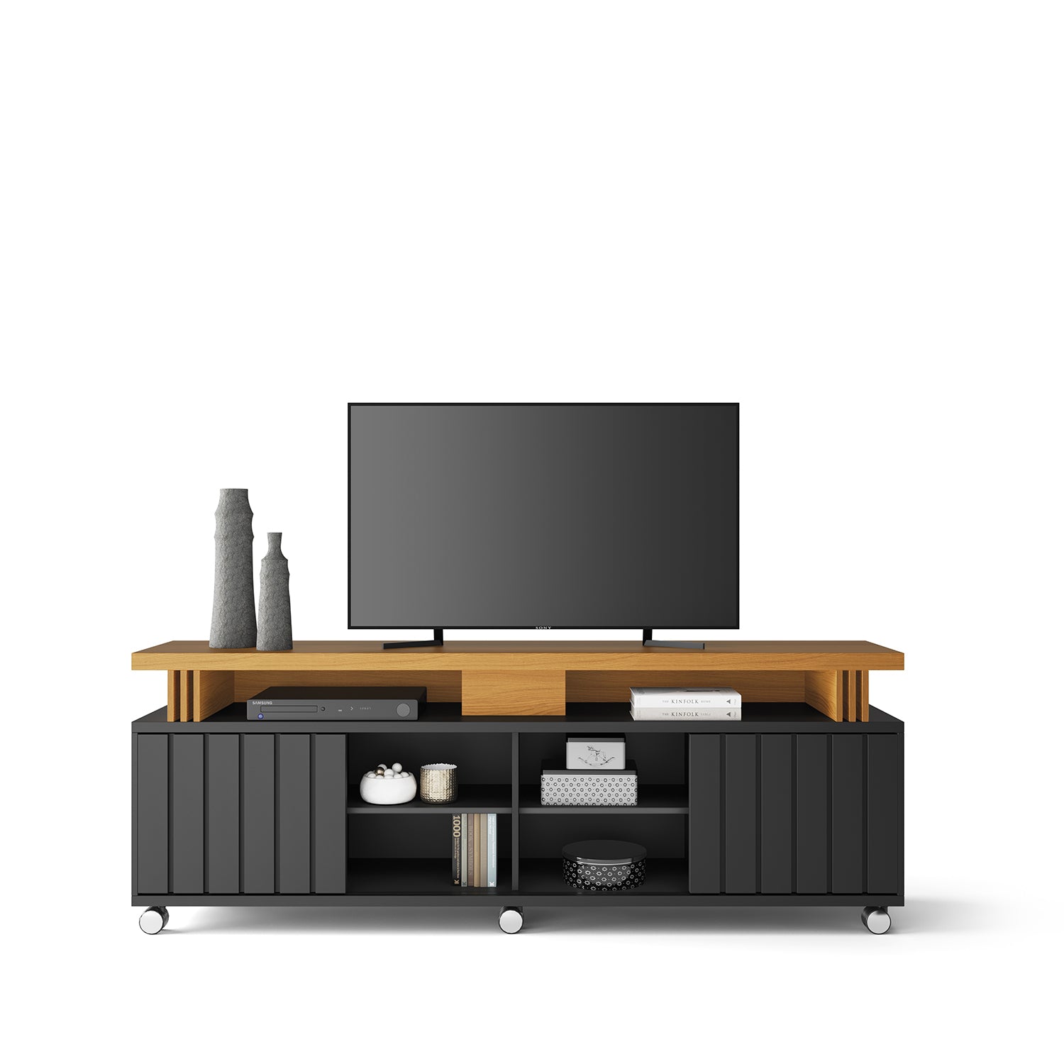 Mesa De Tv Vigo 180X66X36 Negro, Natural