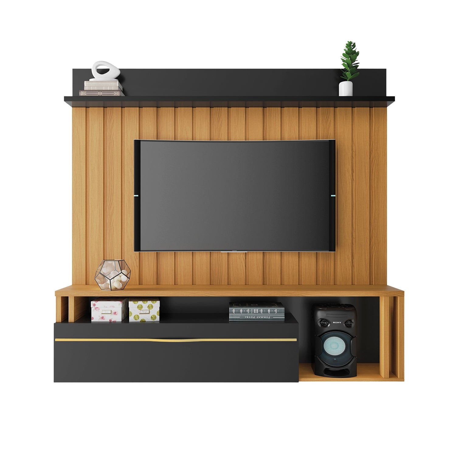 Panel De Tv Troy 160X155X34 Negro, Natural