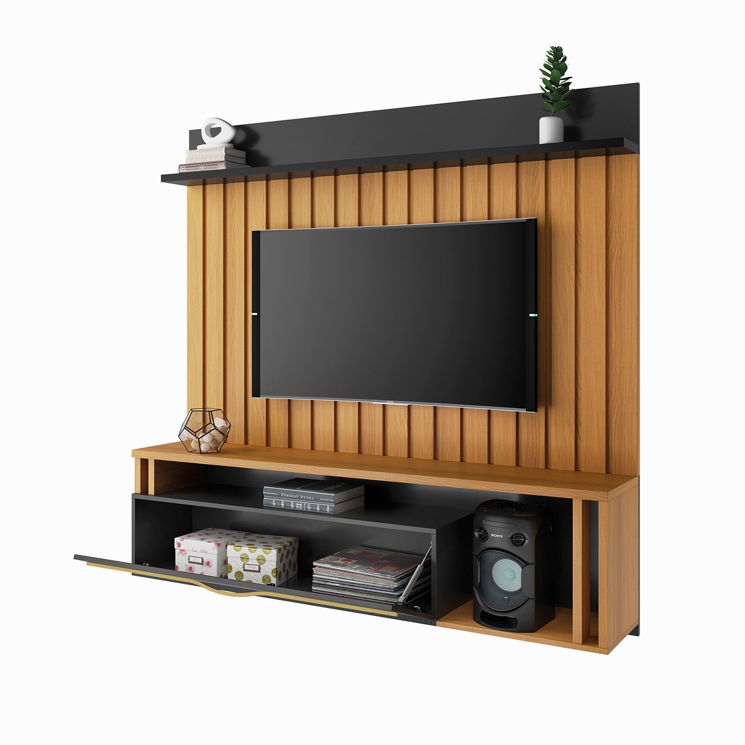 Panel De Tv Troy 160X155X34 Negro, Natural