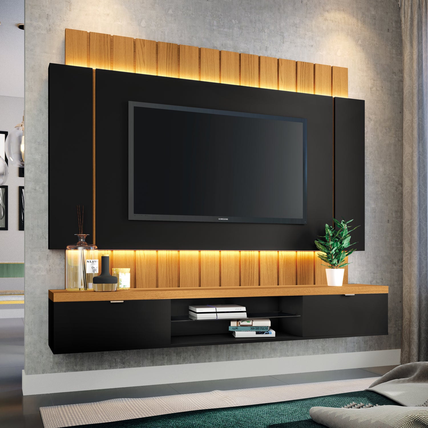 Panel De Tv Ringo 180X158X33 Negro, Natural