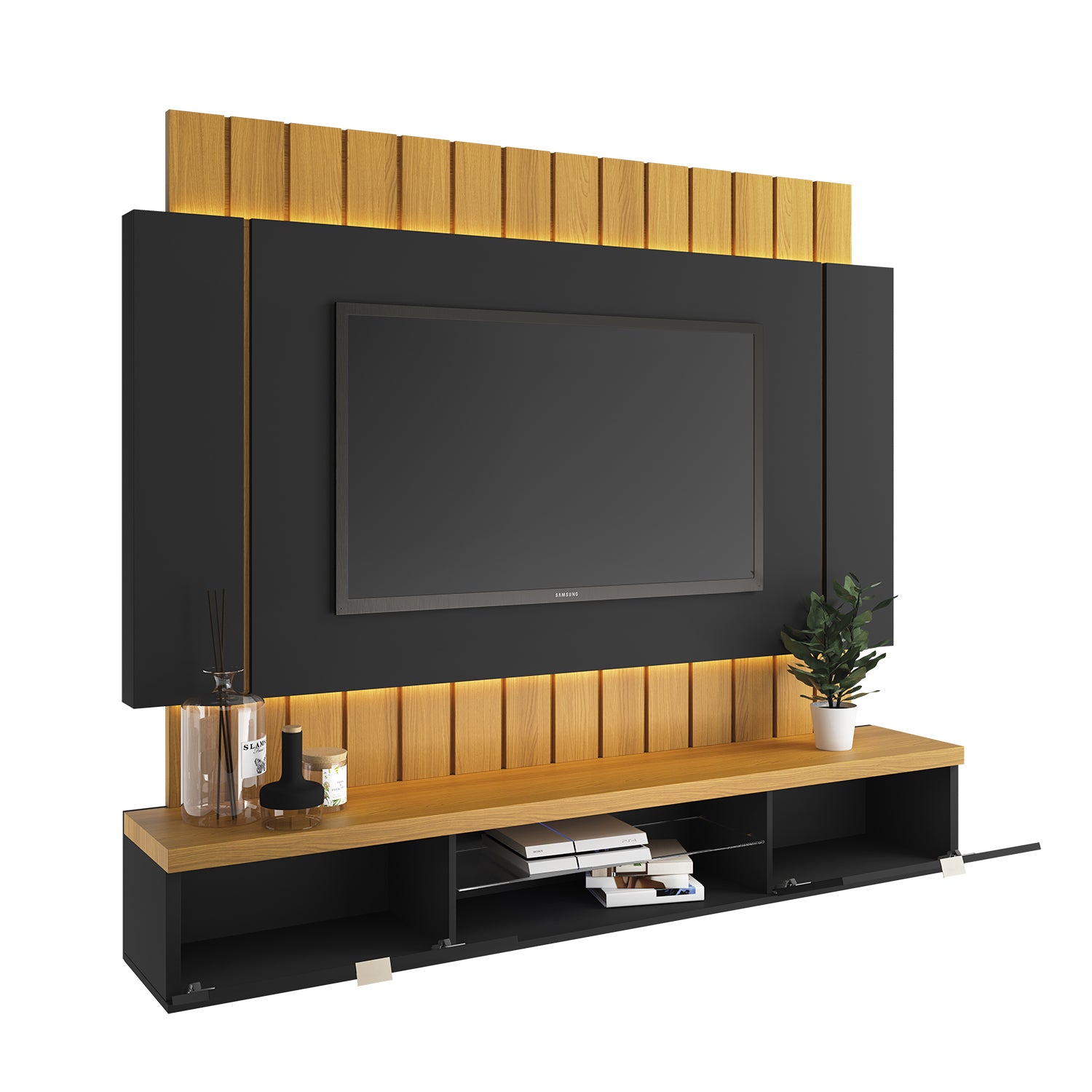 Panel De Tv Ringo 180X158X33 Negro, Natural