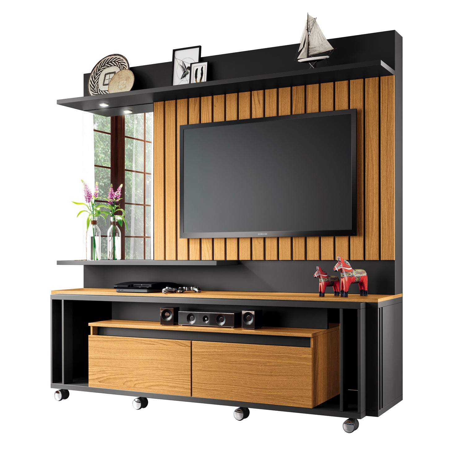 Centro De Entretenimiento Veles 200X187X40 Negro, Natural