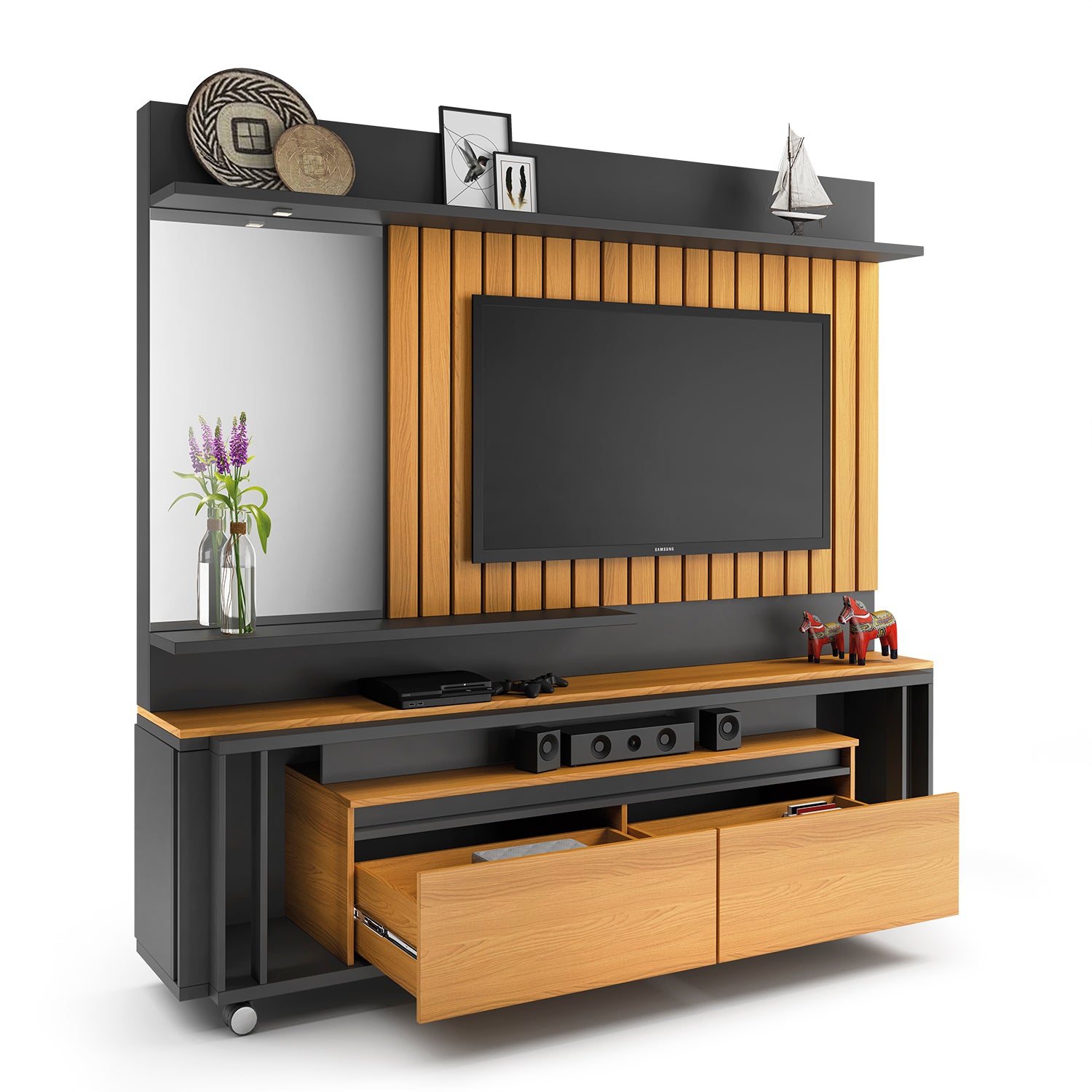 Centro De Entretenimiento Veles 200X187X40 Negro, Natural