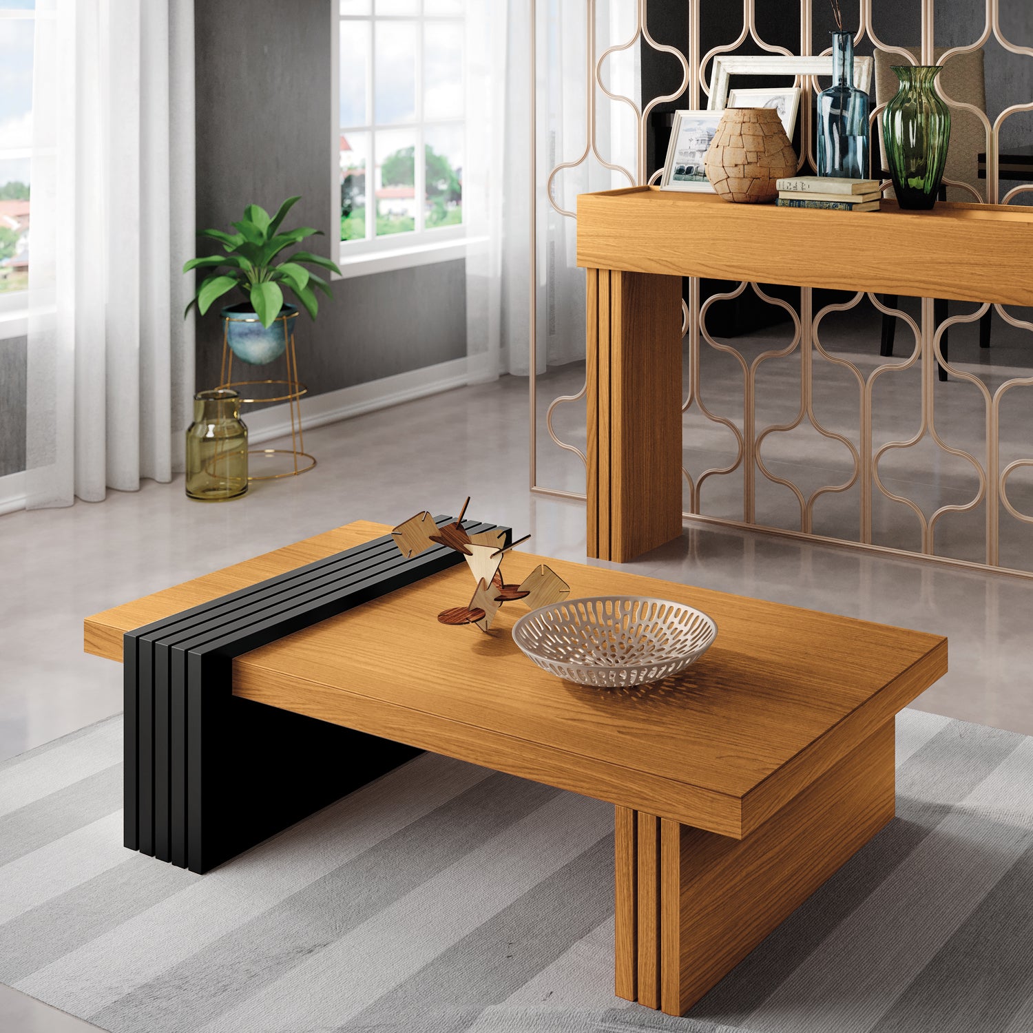 Mesa De Centro Vero 107X33X60 Natural, Negro