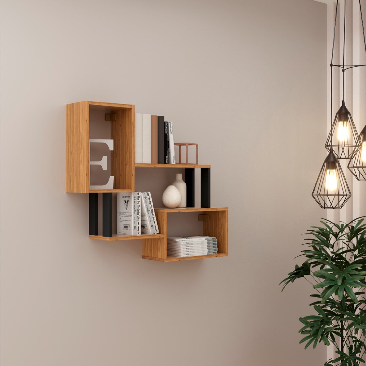 Repisa Cox 81X73X19 Natural, Negro