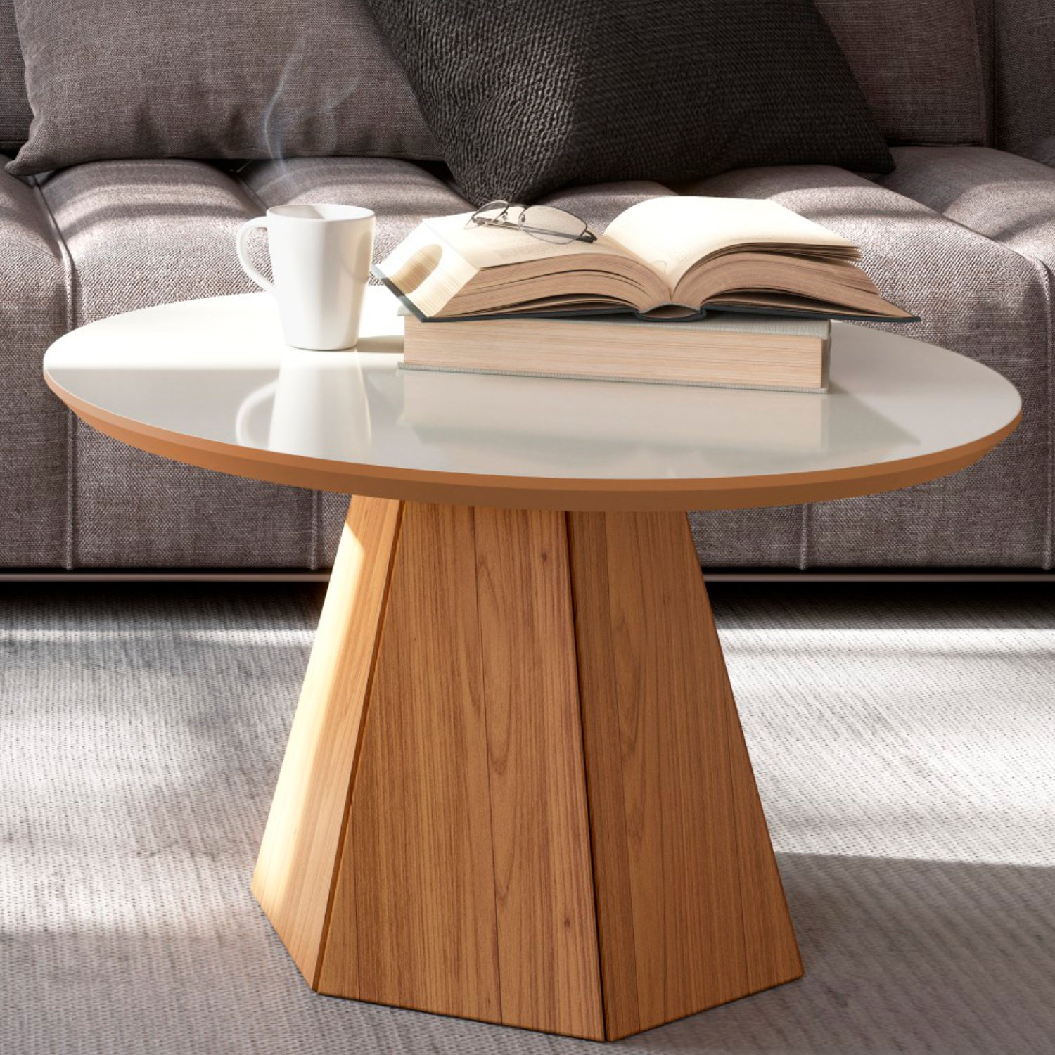 Mesa De Centro Madeira 70X40 Cm Off White, Natural