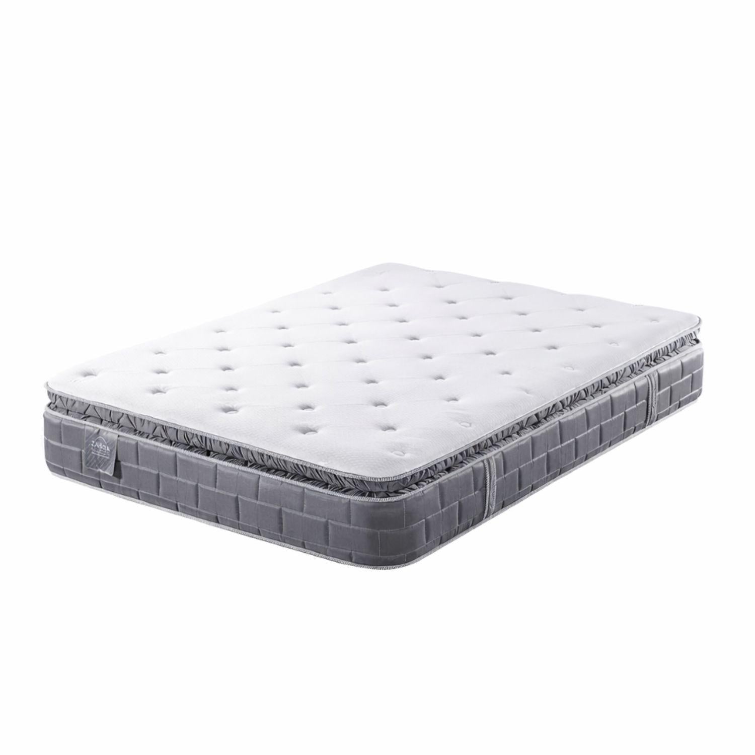 Combo Colchón Queen Aurora Gris Pillow Top (Garantia 15 años)+ Cama+ Almohadas