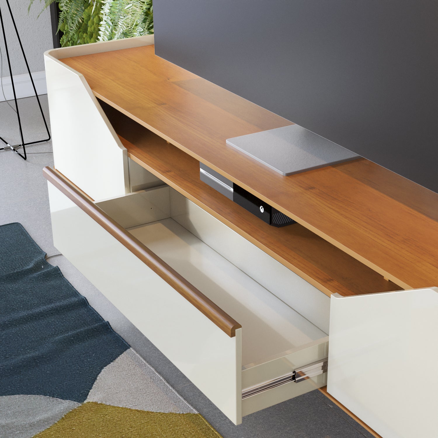 Mesa De Tv Buxy 180X58X43 Off White, Natural