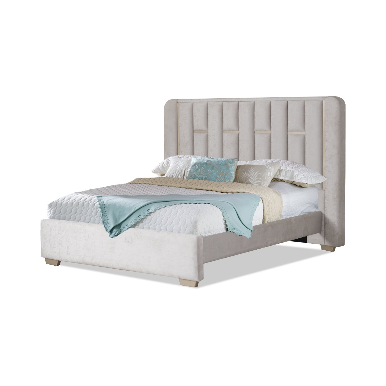 Combo Cama Doble Sevilla Velvet Crudo, Champaña + Colchón Infinit Pillow Top