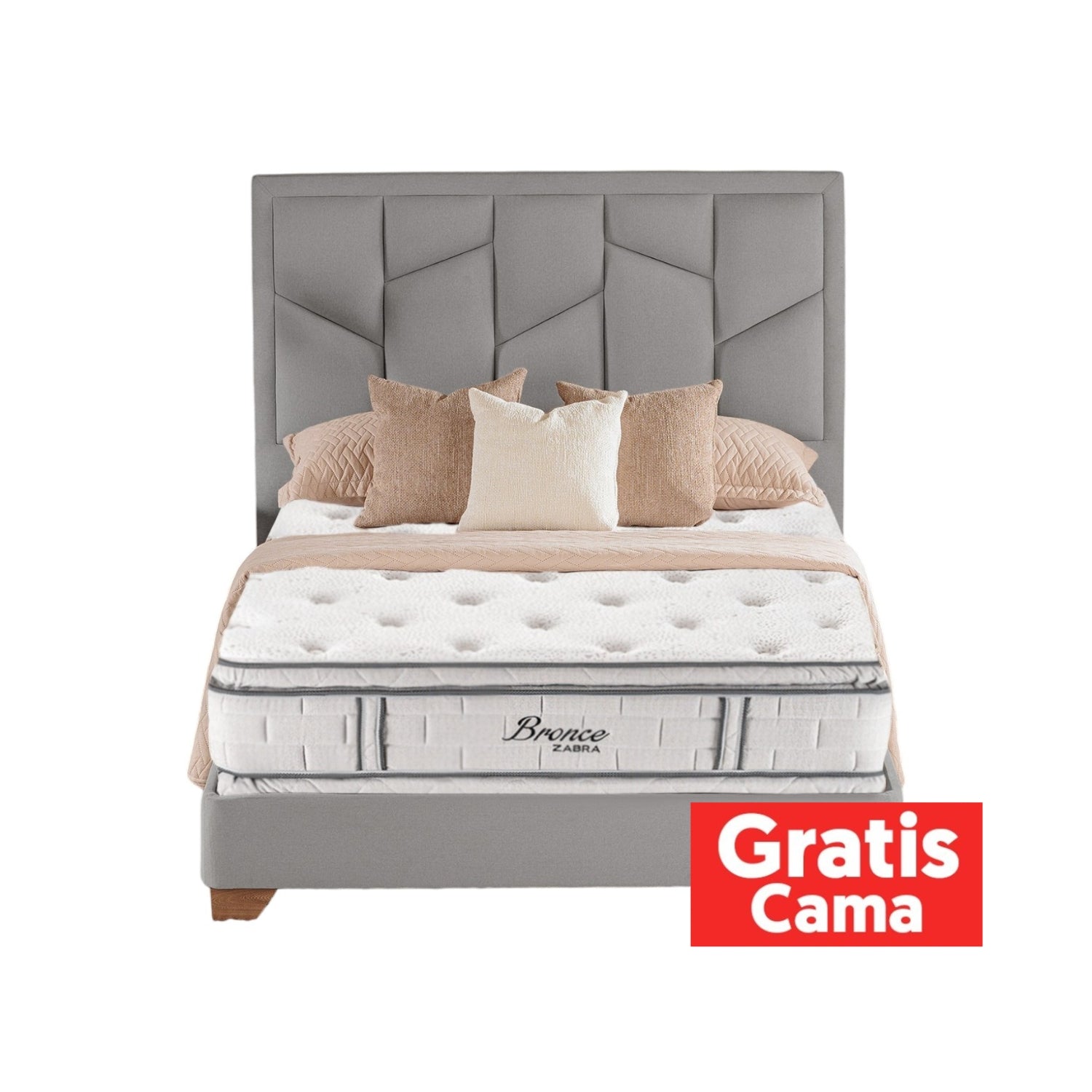 Combo Colchón Doble Bronce Gris Doble Pillow Top (Garantía 20 Años)