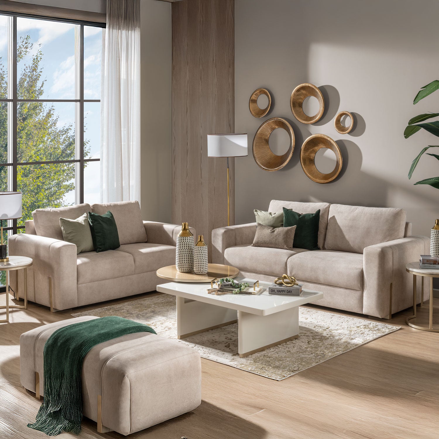 Sofá 2 Puestos Sevilla Velvet Zarem Ivory, Champaña