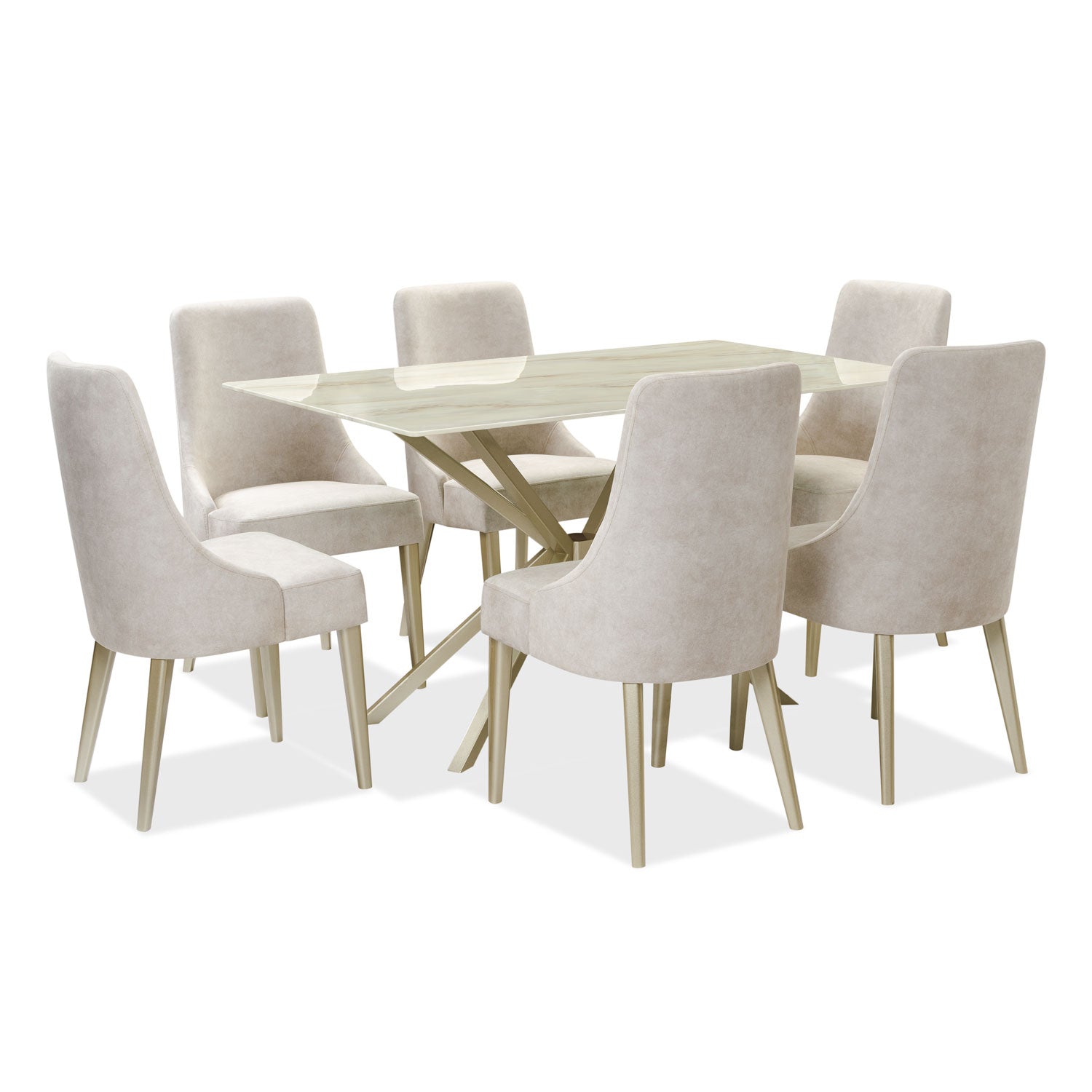 Comedor 6 Puestos Sevilla Velvet Zarem Ivory, Champaña Bpv