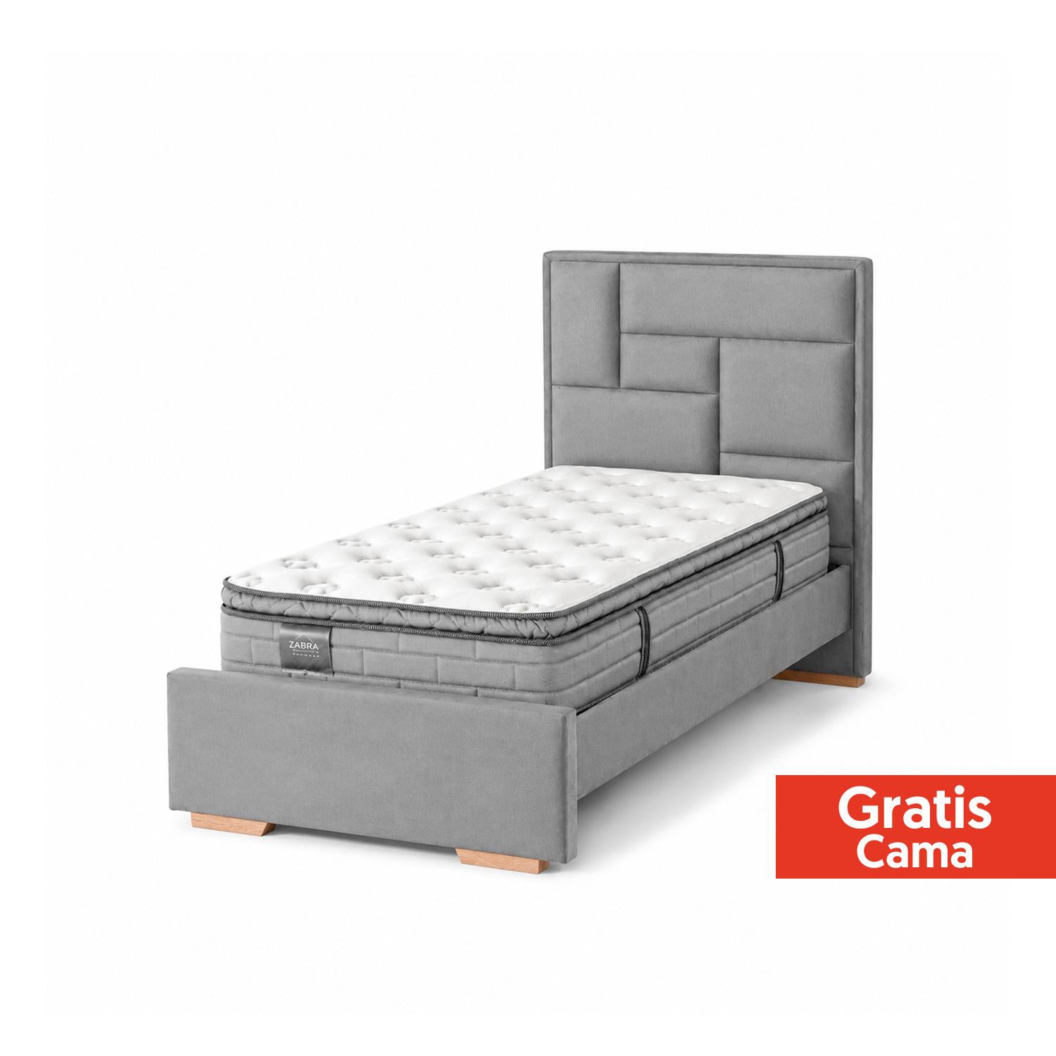 Colchón Sencillo Aurora Pillow Top + Gratis Cama Gris + 1 Almohada