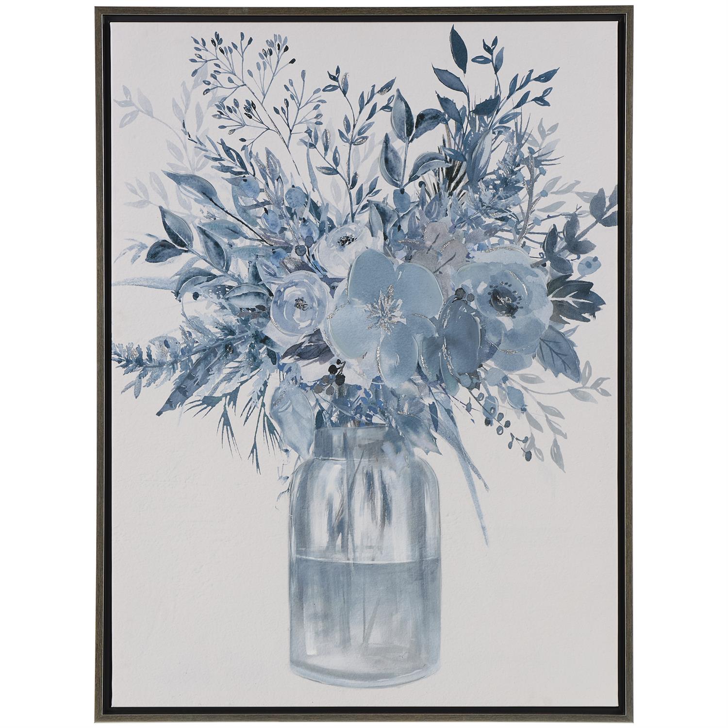 Cuadro Decorativo 100X75X3 Azul Flores