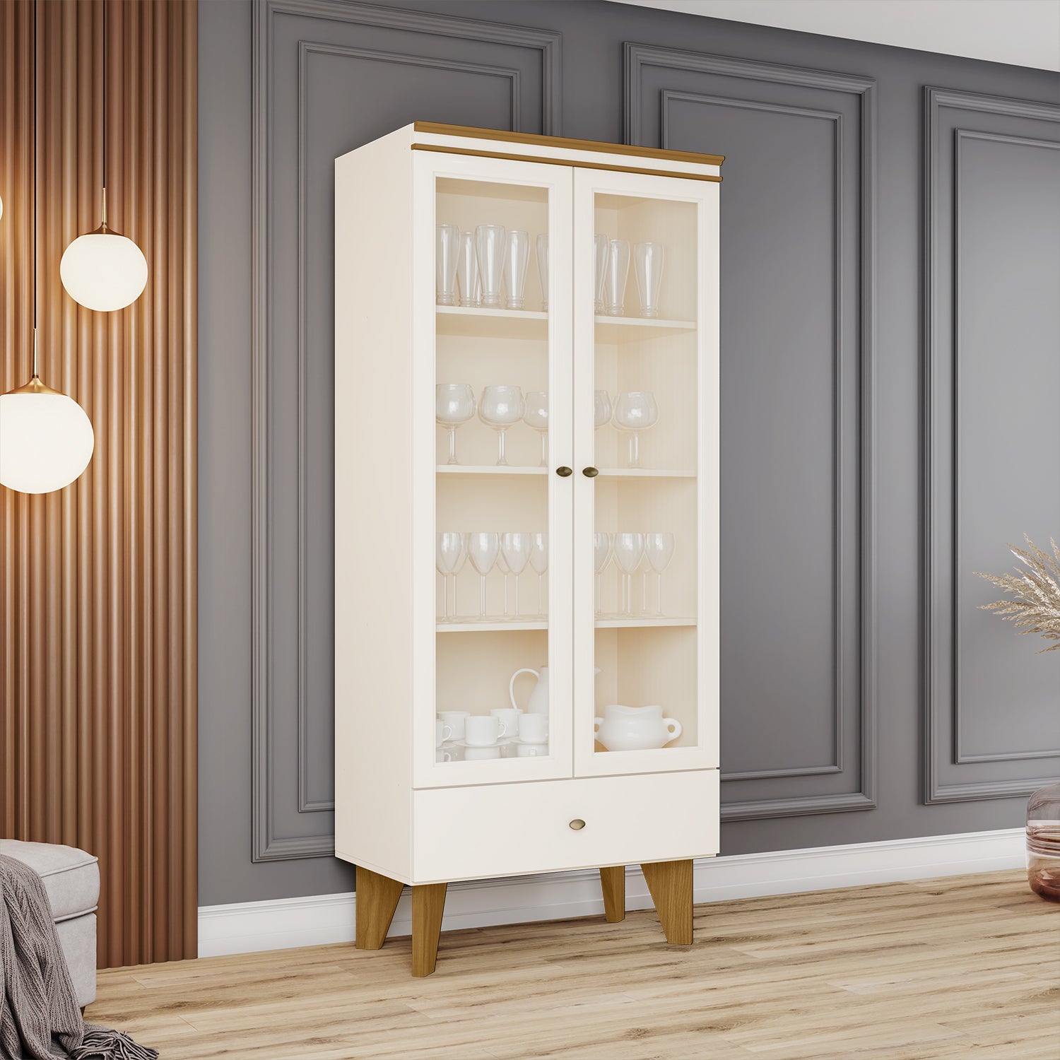 Vitrina Tulum 71X181X43 Offwhite, Natural
