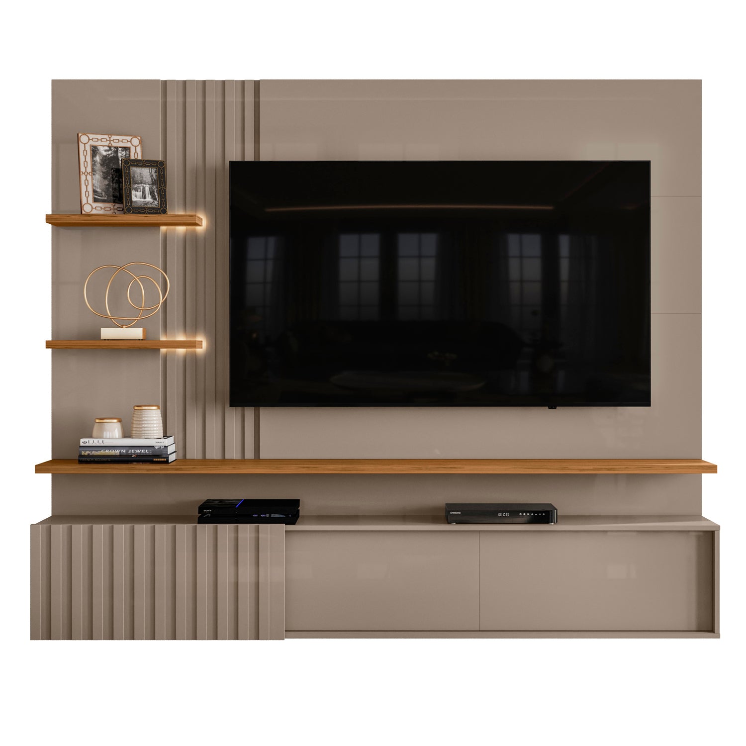 Panel de Tv Bruno 200X167X35 Taupe, Natural