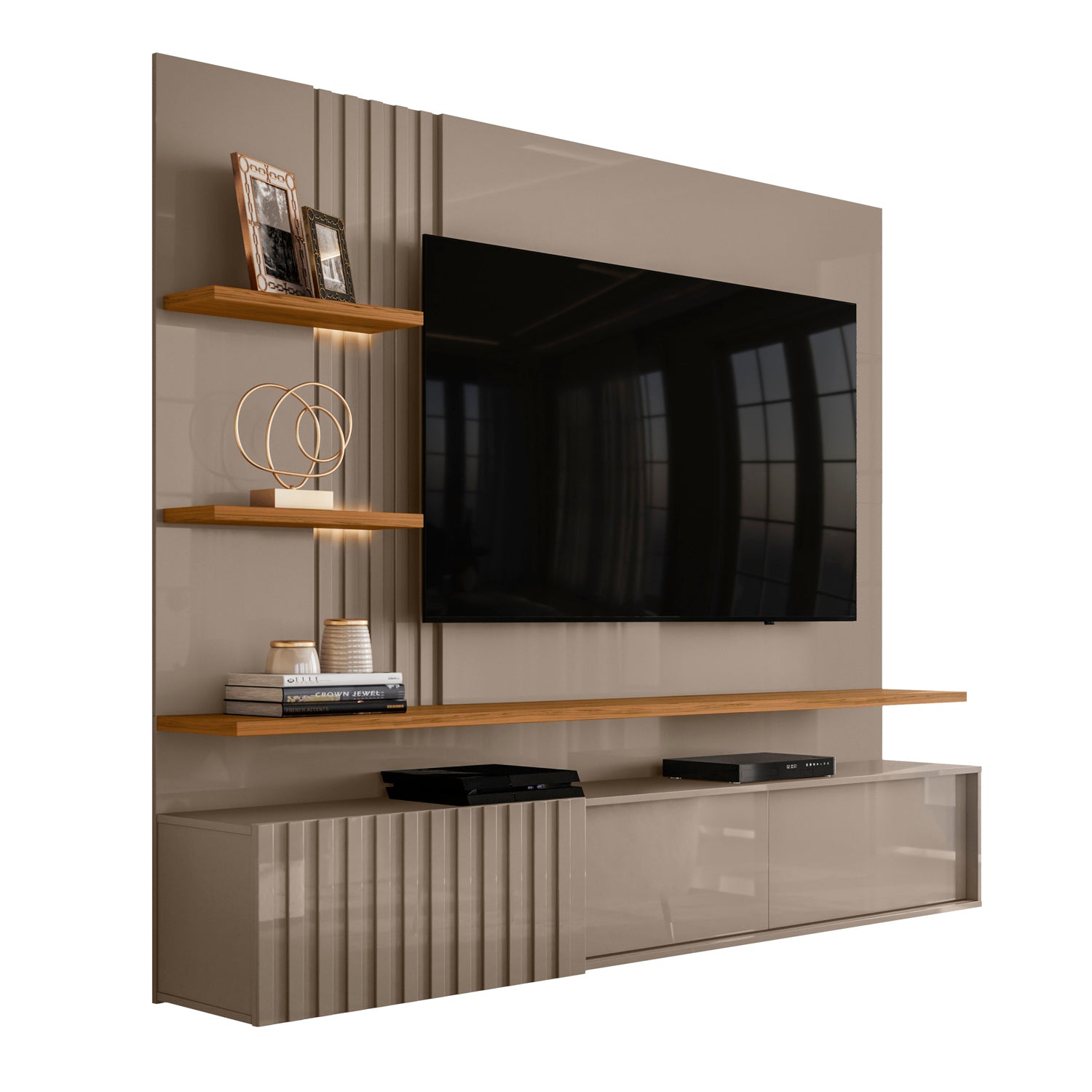 Panel de Tv Bruno 200X167X35 Taupe, Natural