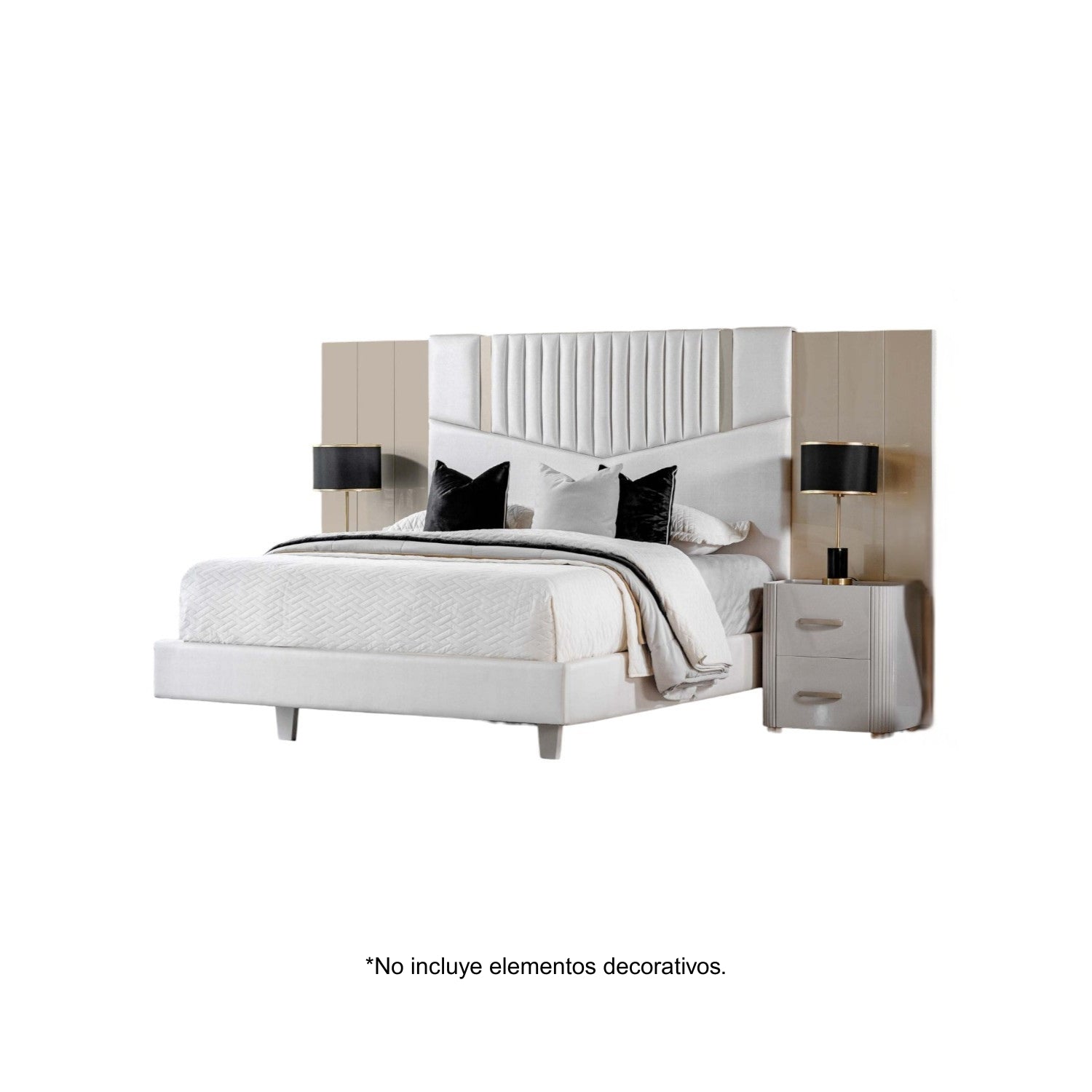 Cama Queen Sabina Eurocuero Beige Perla, Champaña
