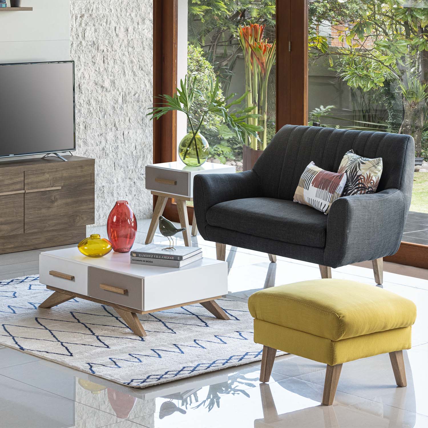 Sofá 2 Puestos Lugo Microfibra Dorsey Gris, Natural