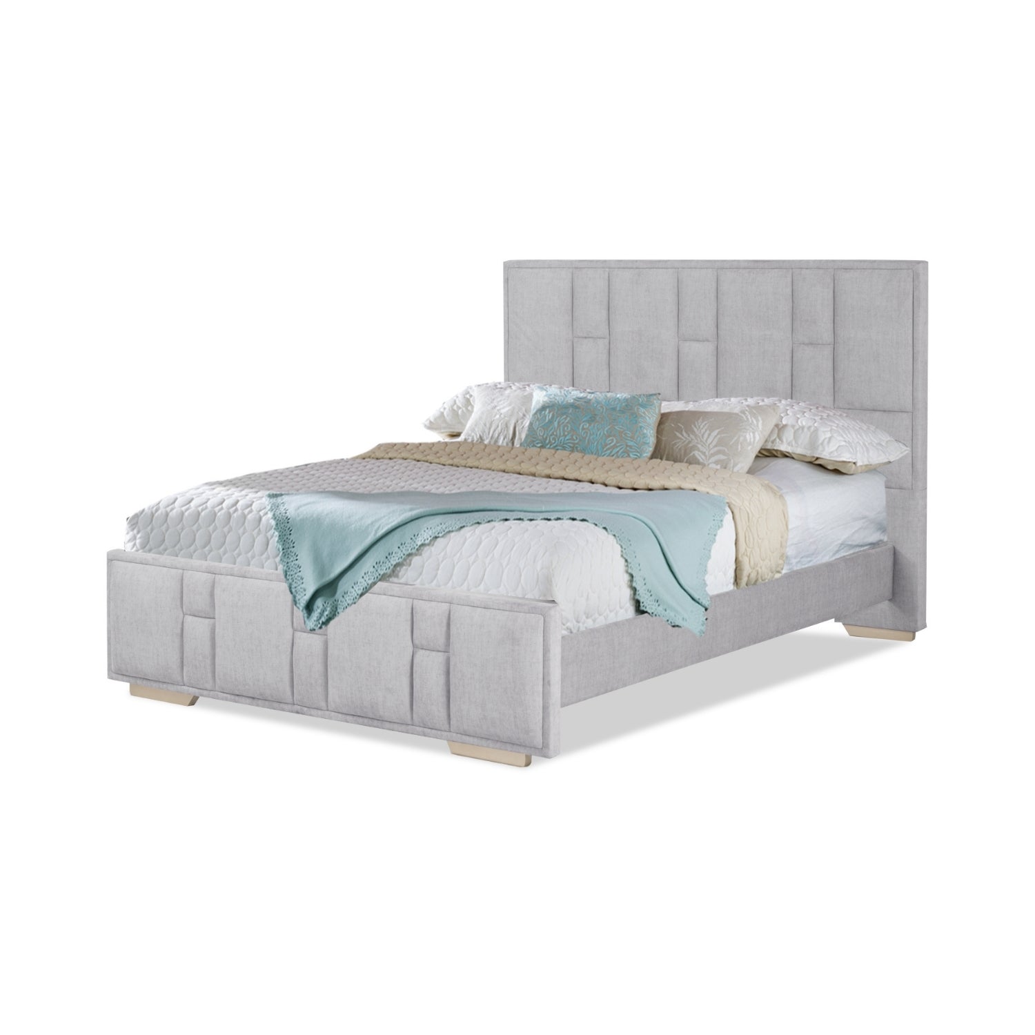 Cama Doble Thymon Velvet Gris, Champaña