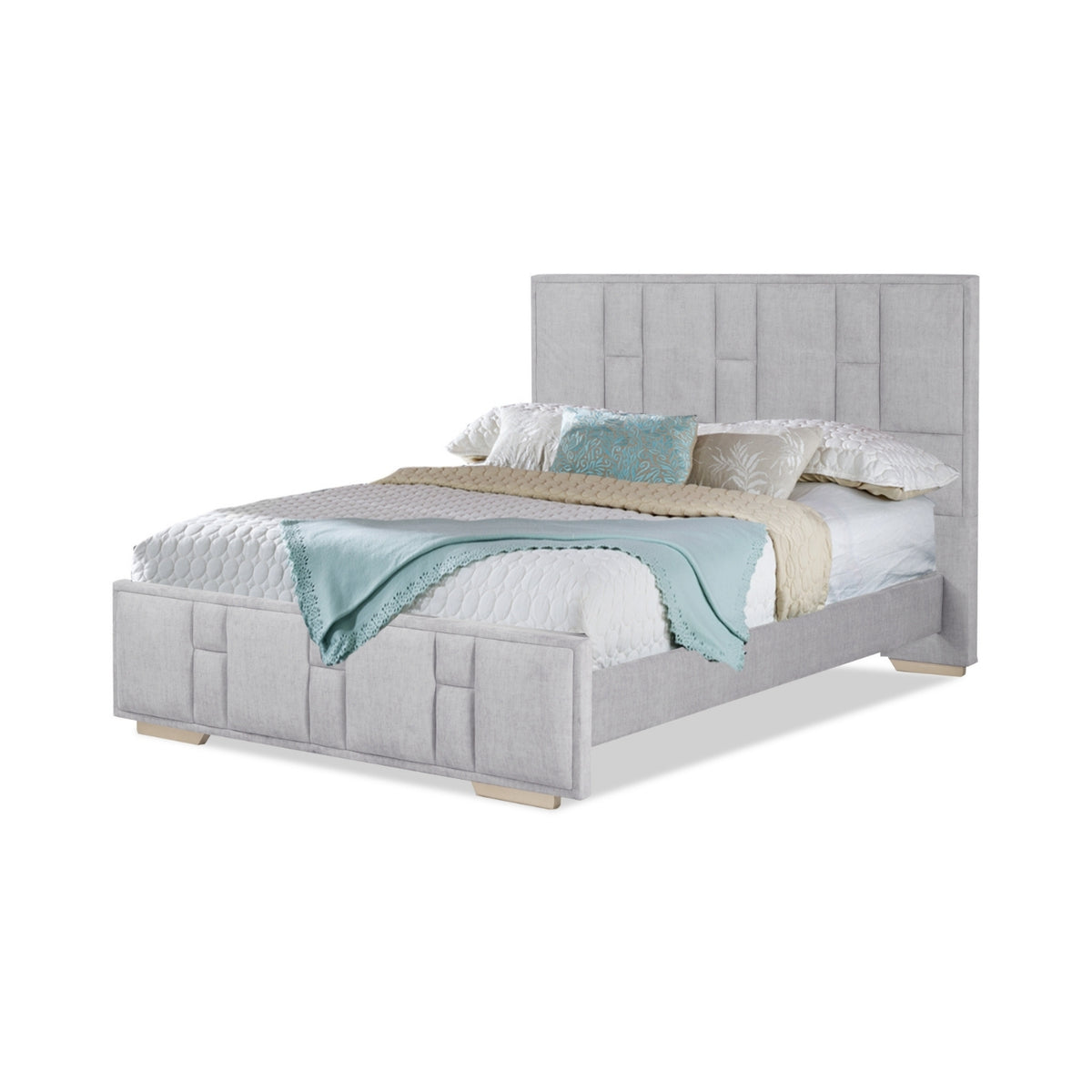 Cama Doble Thymon Velvet Gris, Champaña