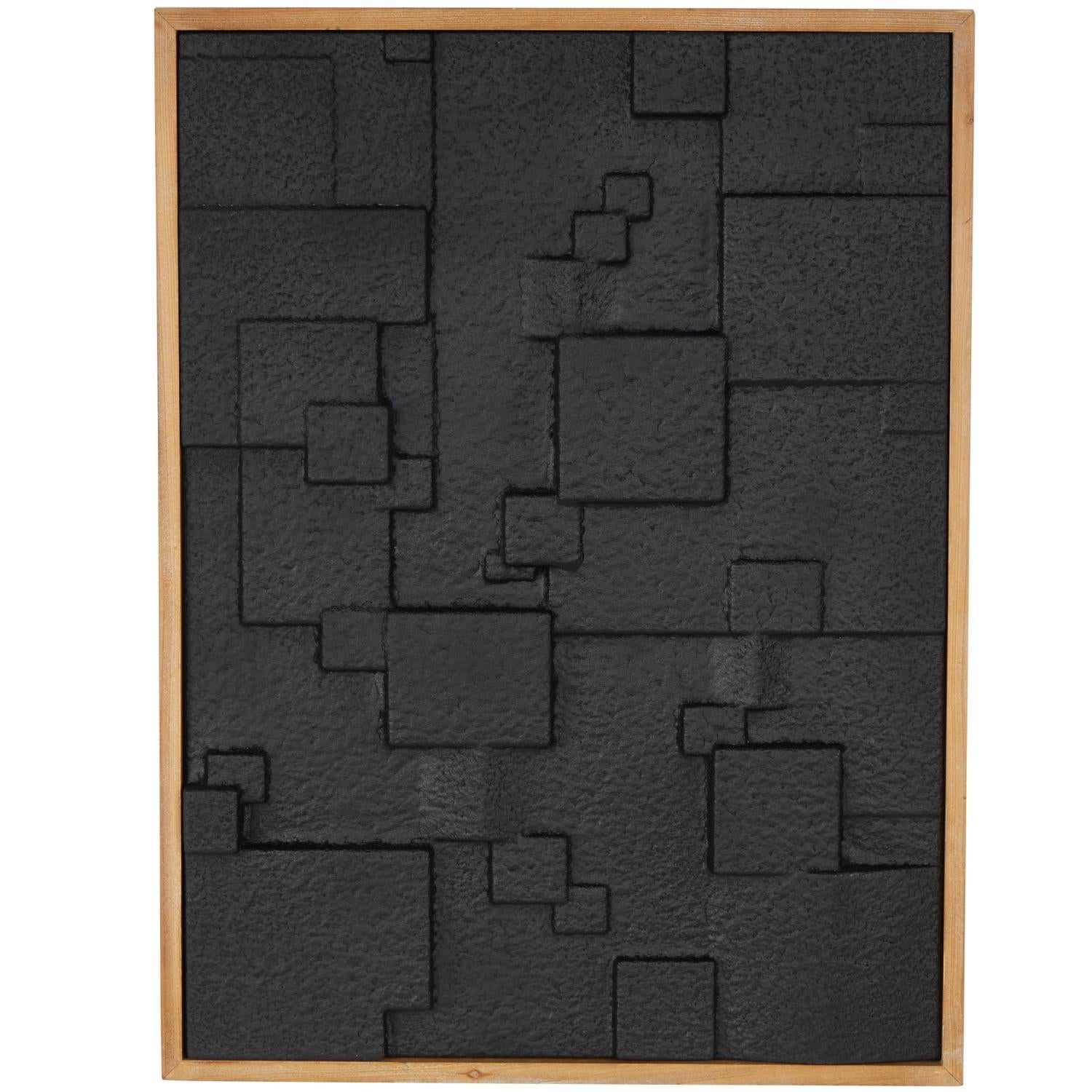 Cuadro Decorativo 80X61 Negro Cuadrados Abstractos