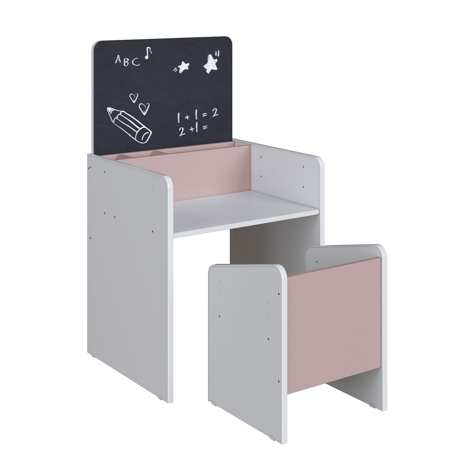 Escritorio Abby + Silla Blanco, Rosado