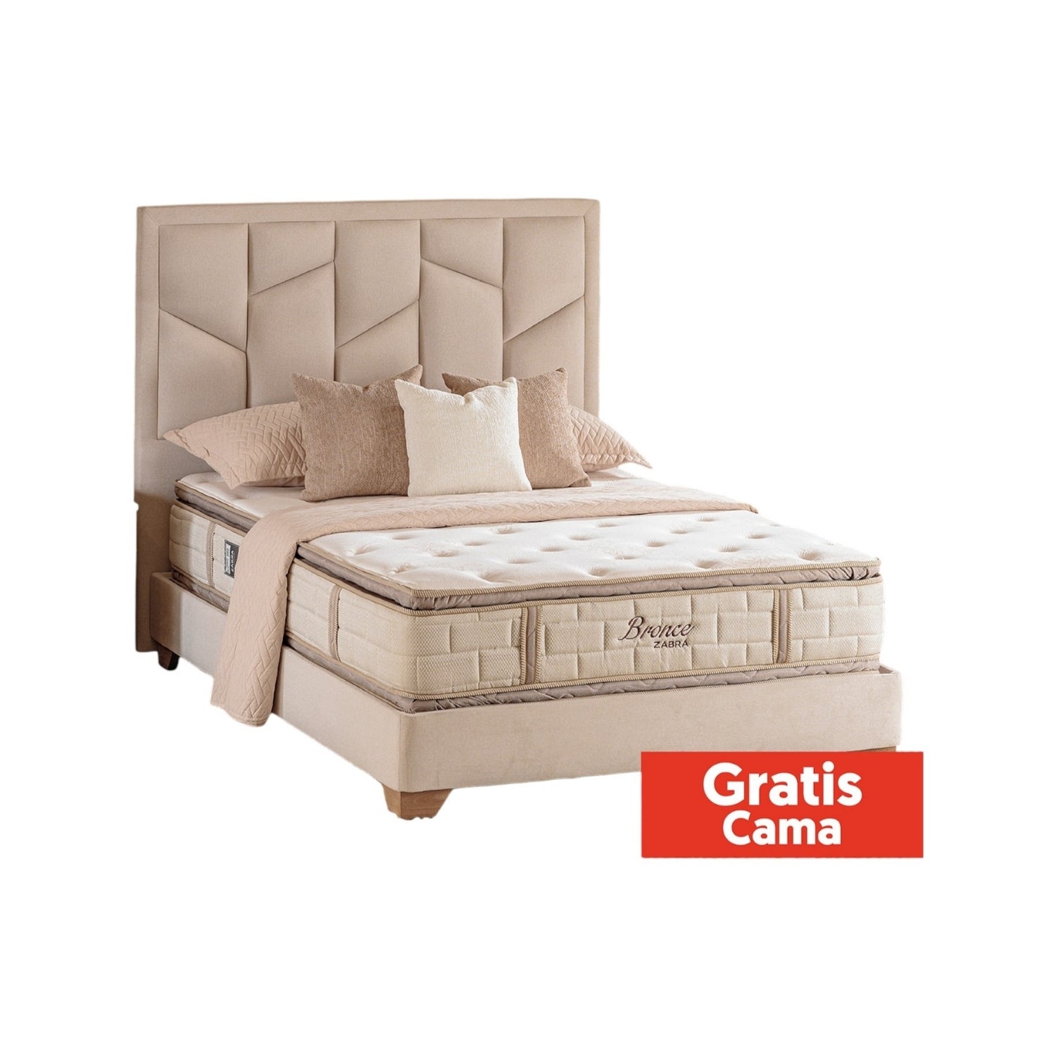 Colchón King Bronce Doble Pillow Top + Gratis Cama Beige