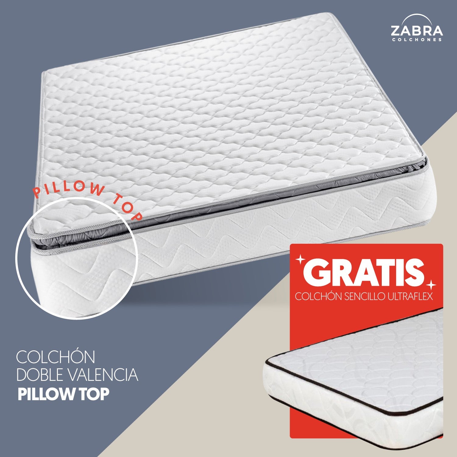 Colchón Doble Valencia Pillow Top + Colchon Twin Ultraflex