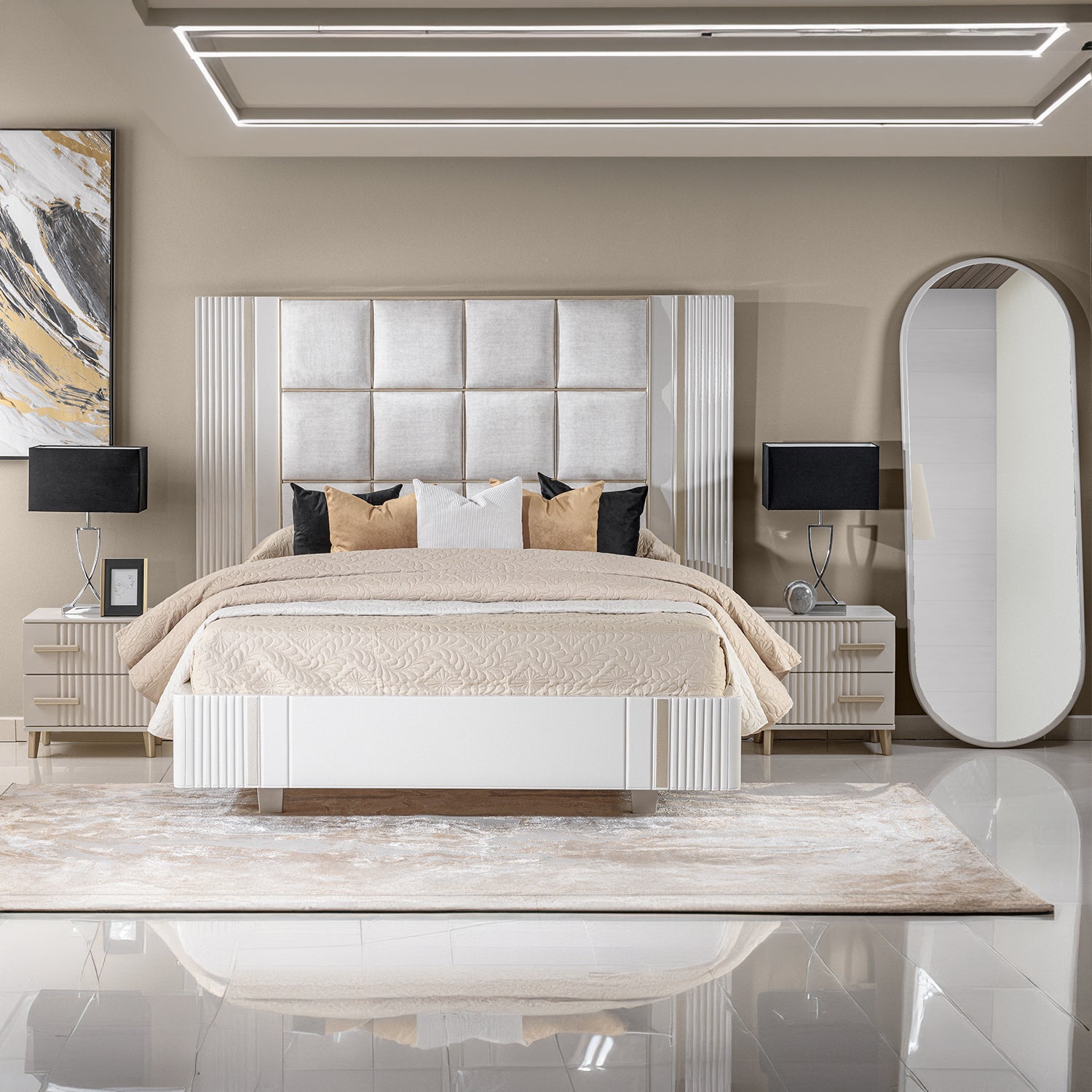 Cama King Monarca Greige, Champaña