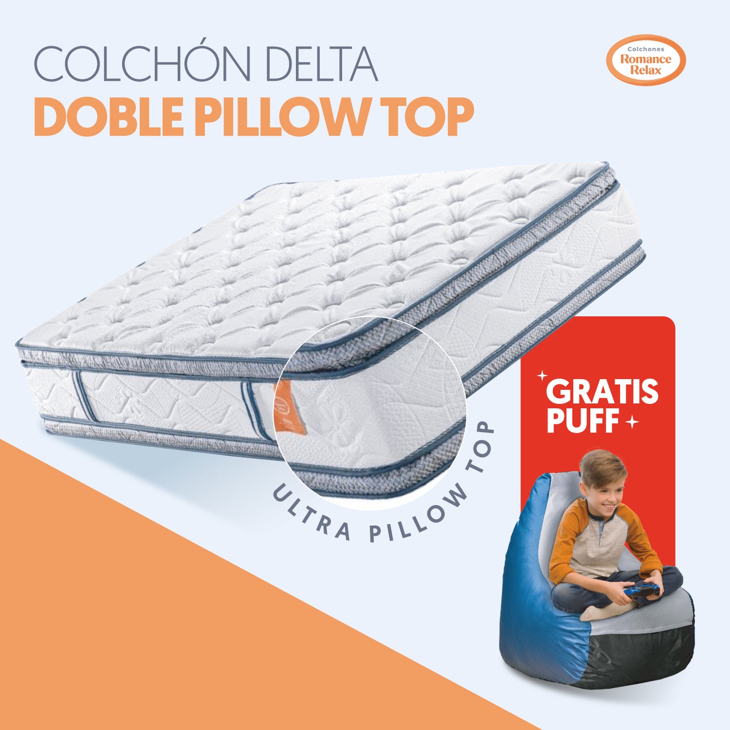 Colchón Doble Delta Doble Pillow Top + Puff