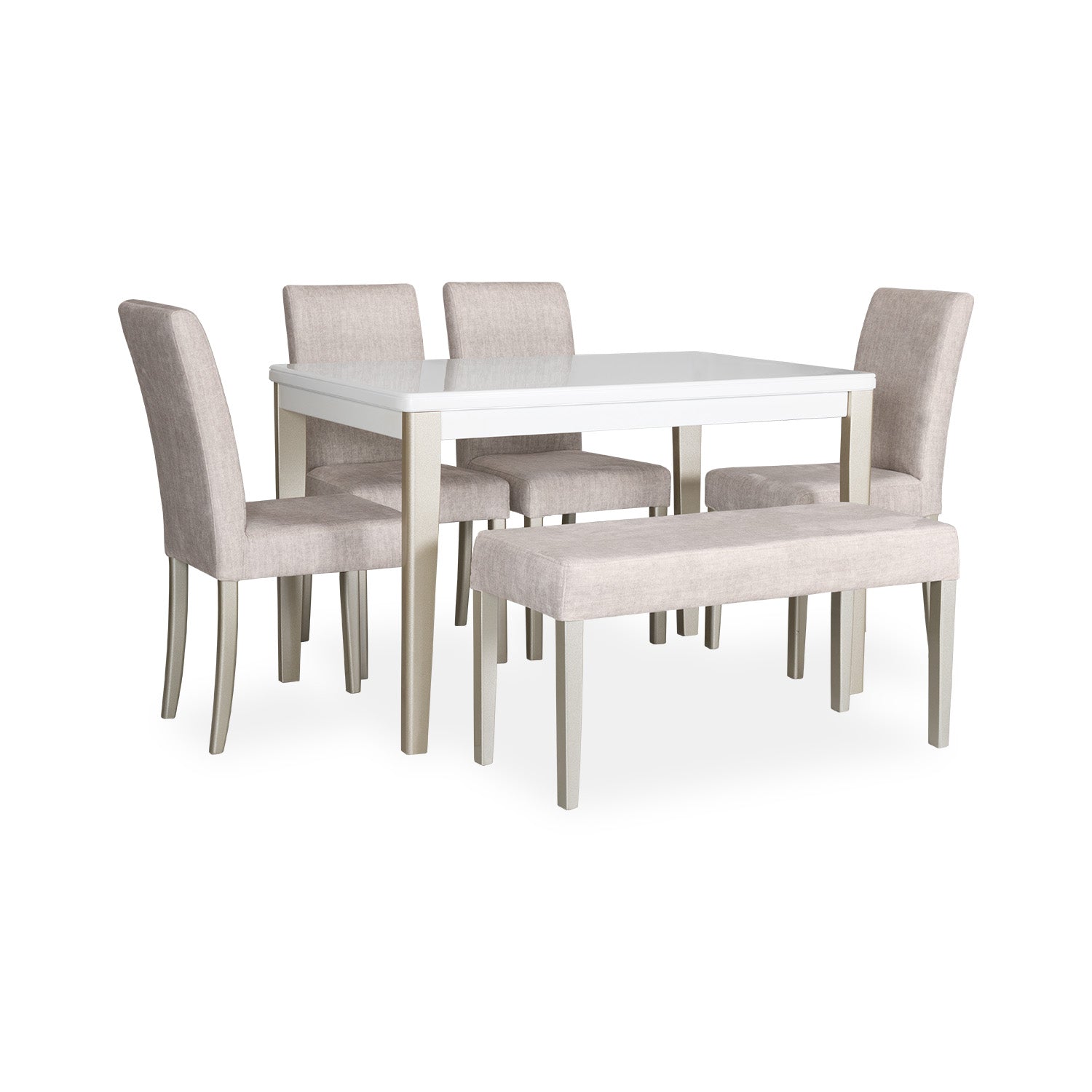 Comedor 6 Puestos Line Velvet Azafran Crudo, Champaña