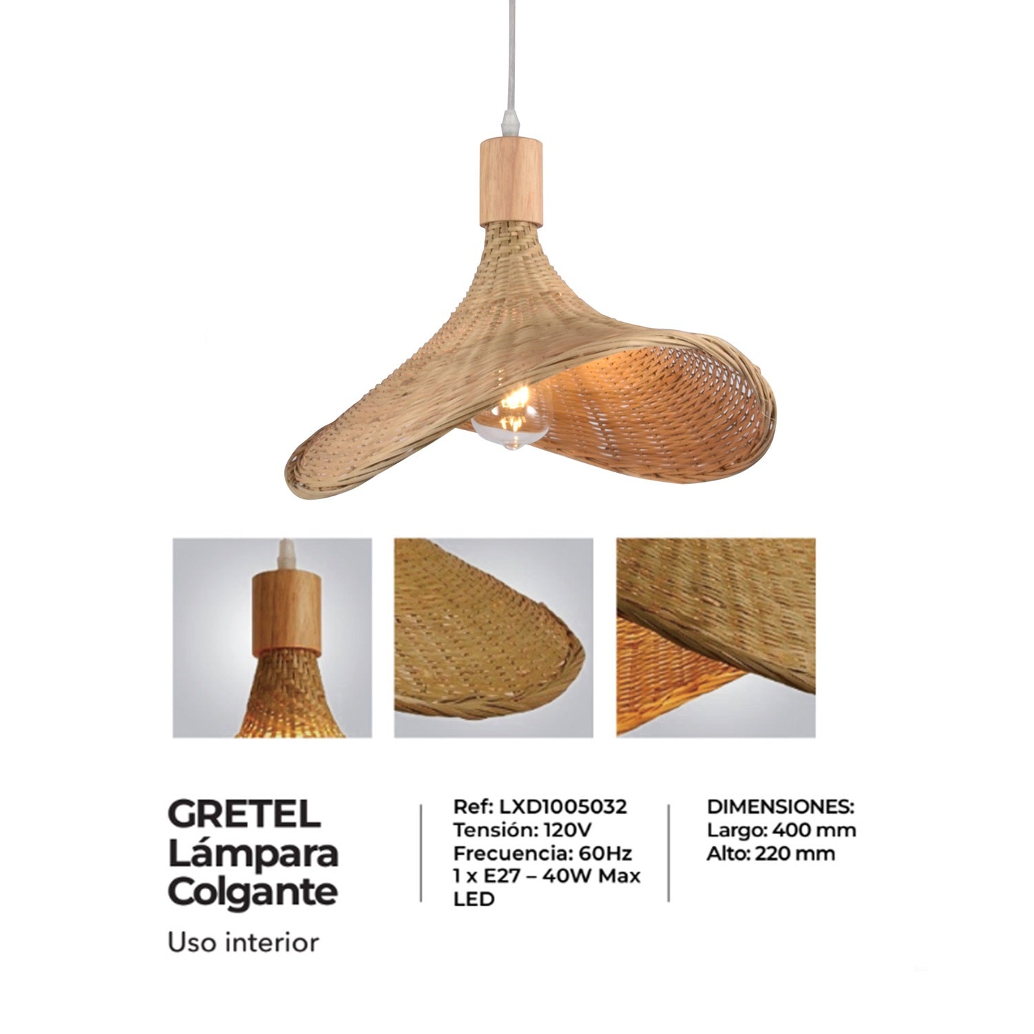 Lampara De Techo  22X40X22 Beige Gretel