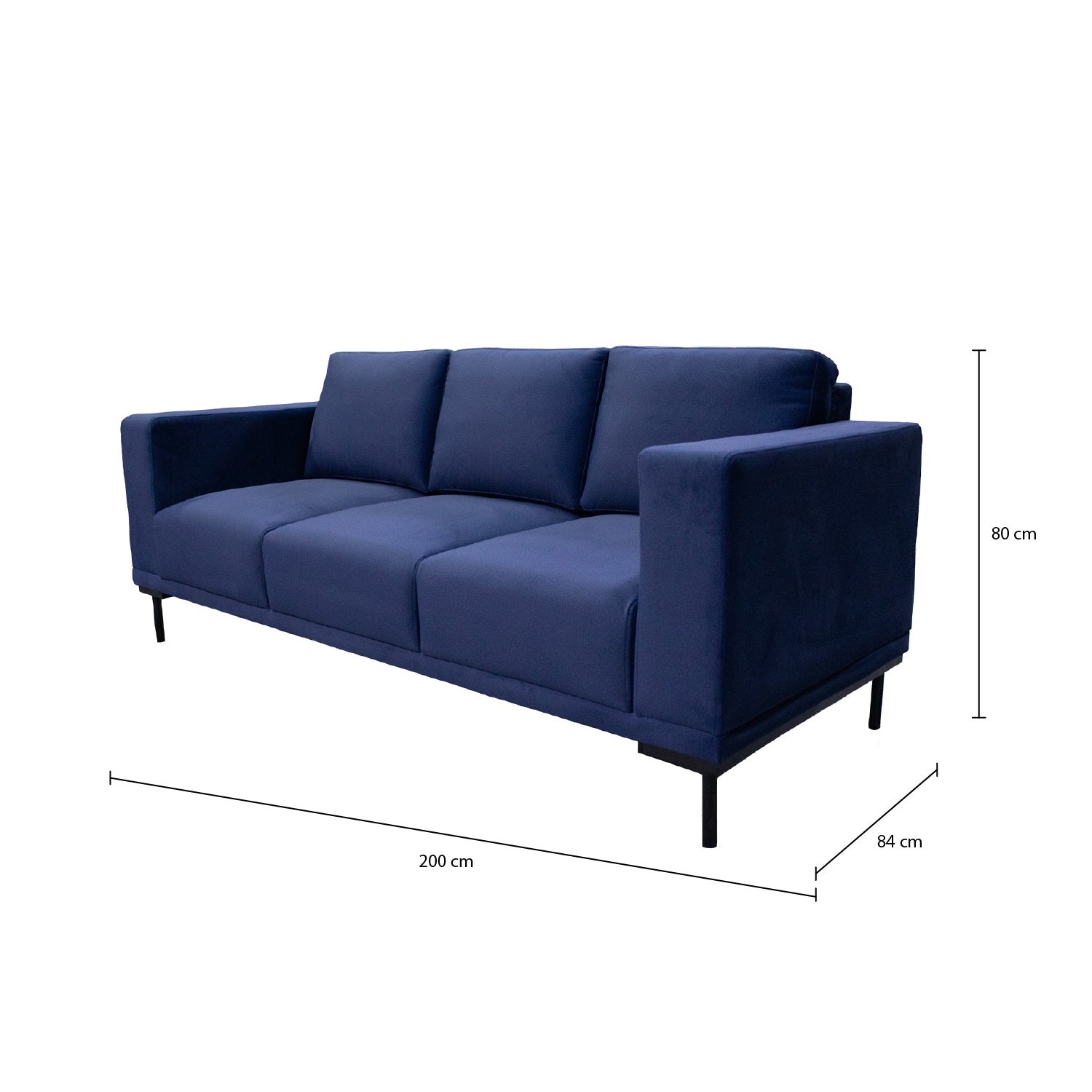 Sofá 3 Puestos Damasco Velvet Índigo, Negro