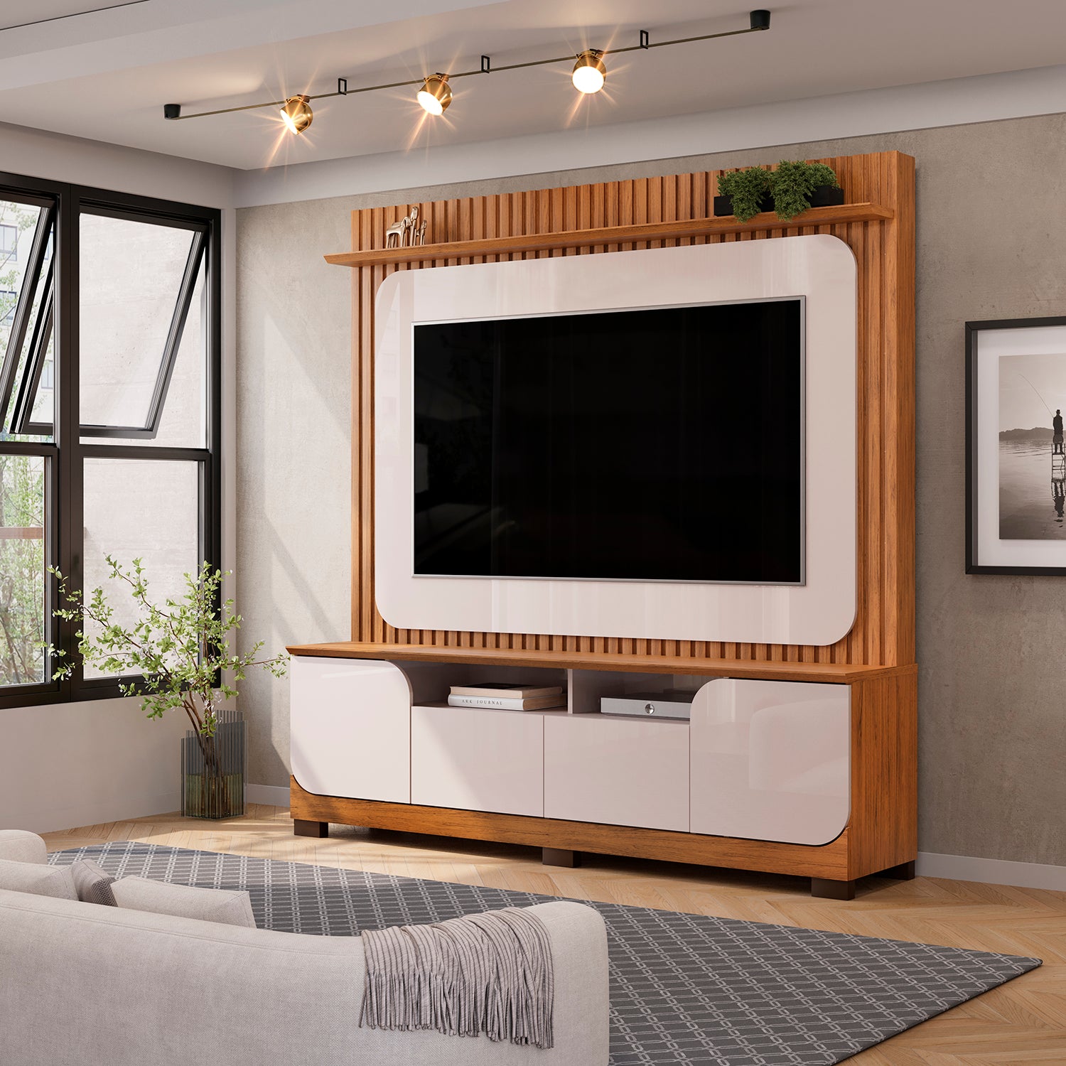 Centro De Entretenimiento Dala 182X183X42 Natural, Off White