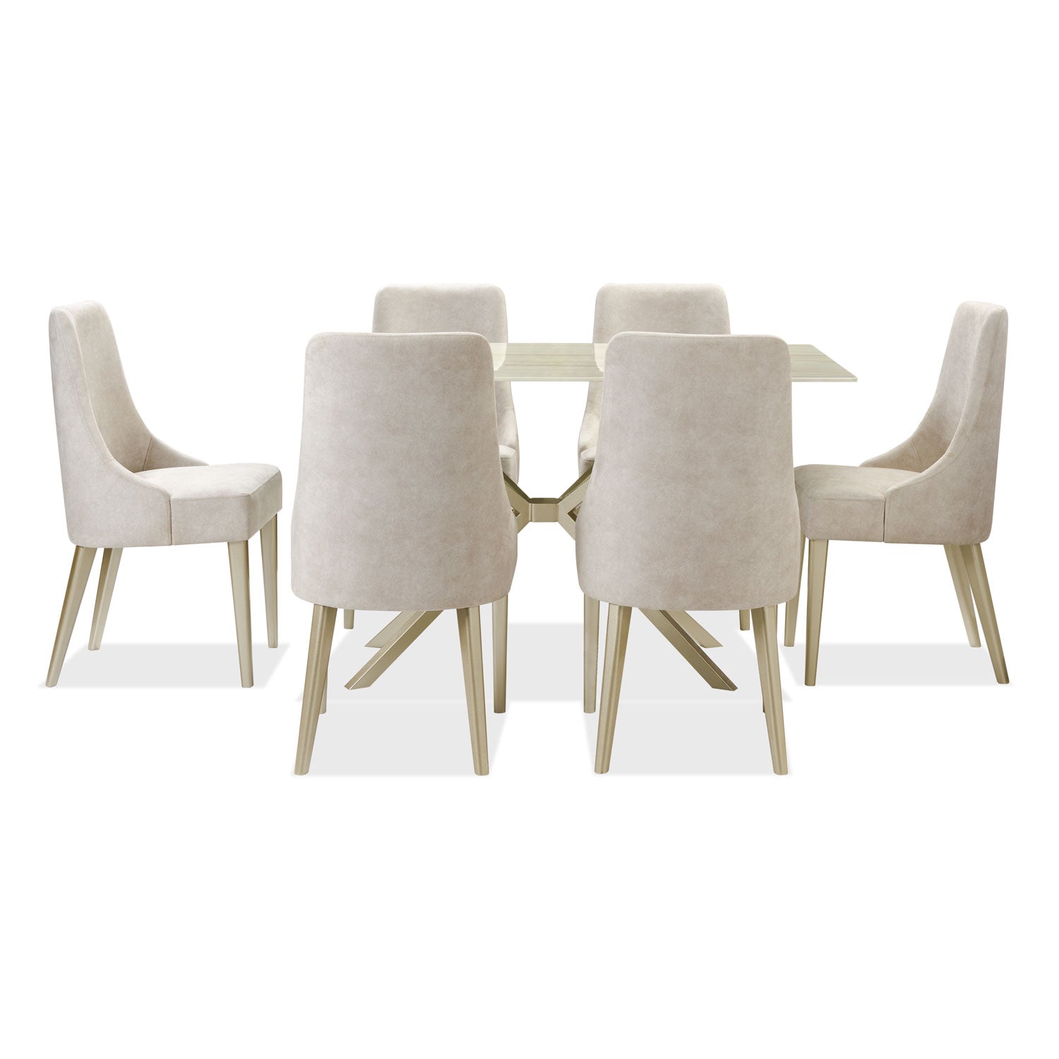 Comedor 6 Puestos Sevilla Velvet Zarem Ivory, Champaña Bpv