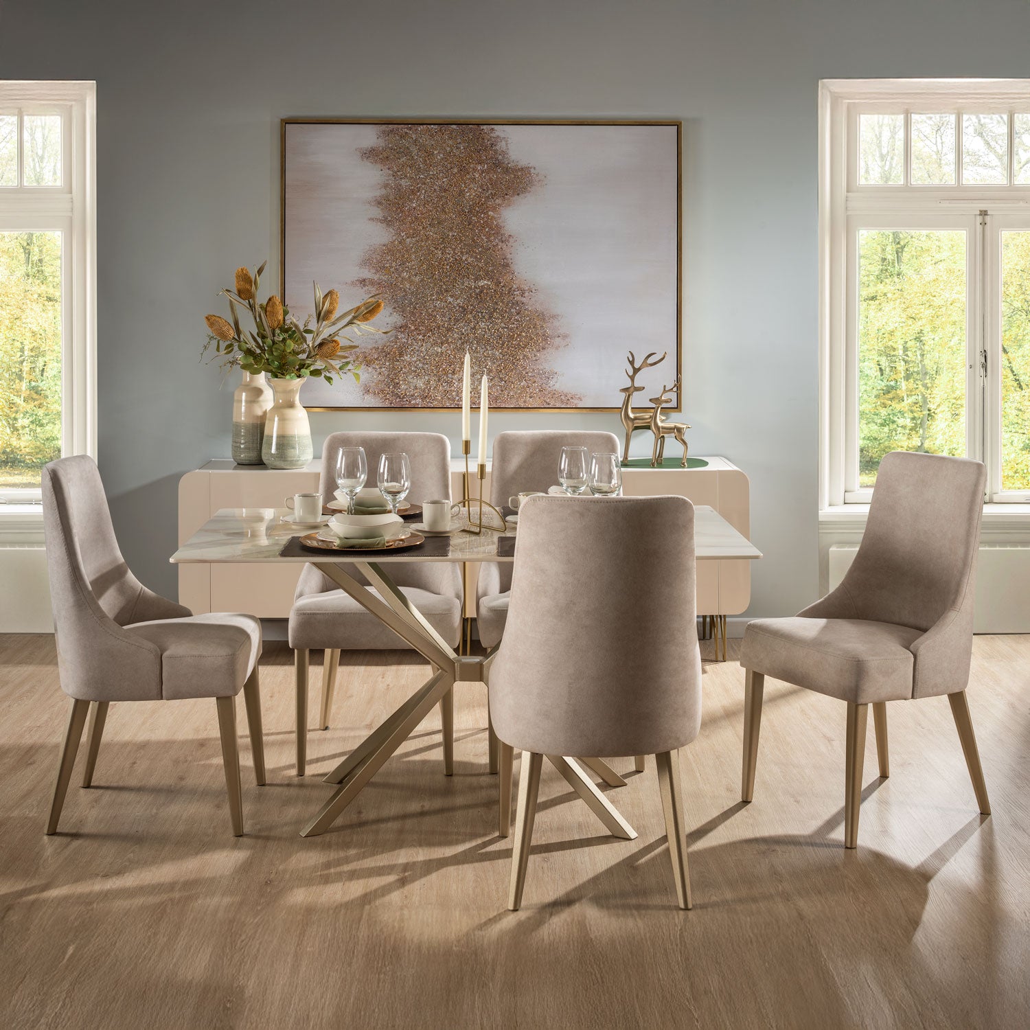 Comedor 6 Puestos Sevilla Velvet Zarem Ivory, Champaña Bpv