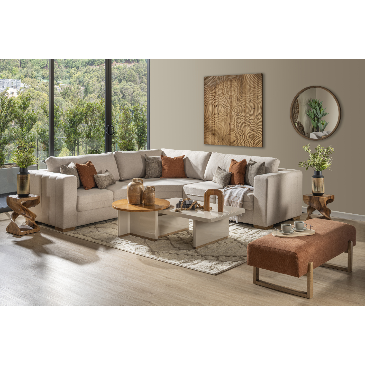 Sofá en L Ivory Lino Yorkhome Beige, Natural