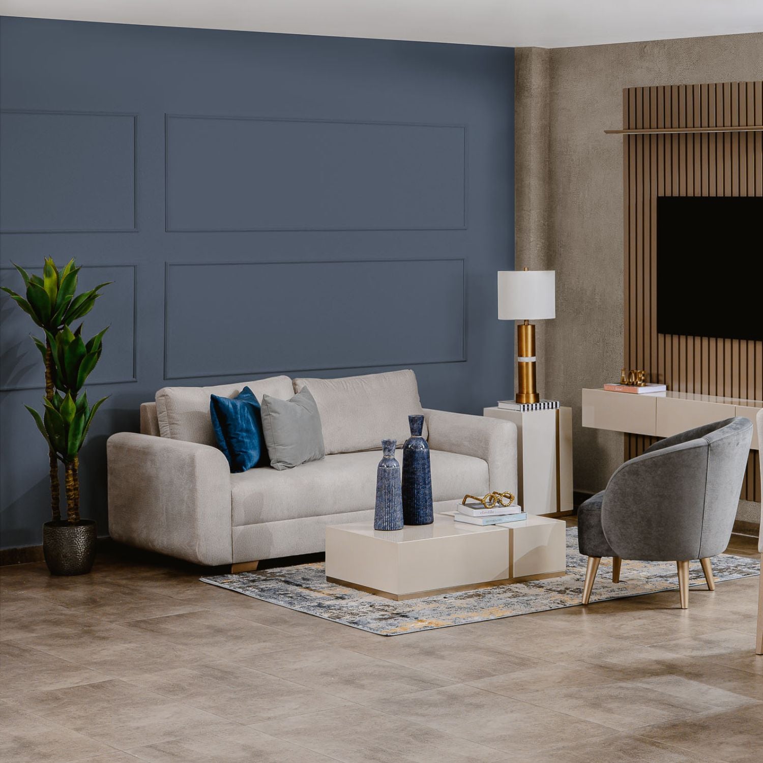Sofá 2 Puestos Milu Velvet Suprema Sand, Champaña