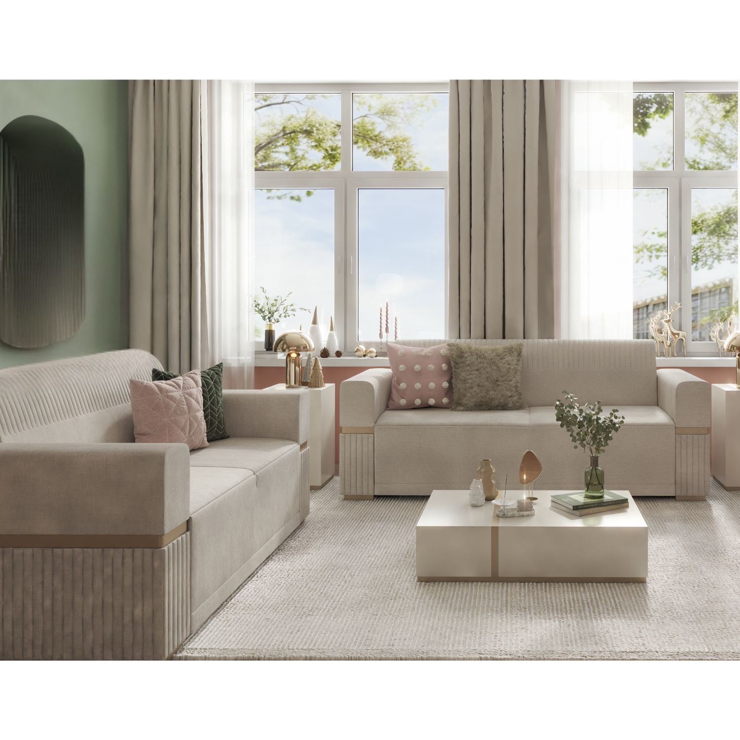 Sofá 2 Puestos Dhara Velvet Atlas Marmol, Champaña