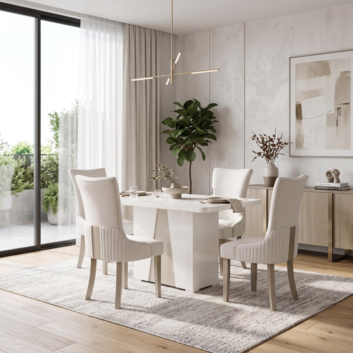 Comedor 4 Puestos Roma Eurolino Blanco Puro, Champaña