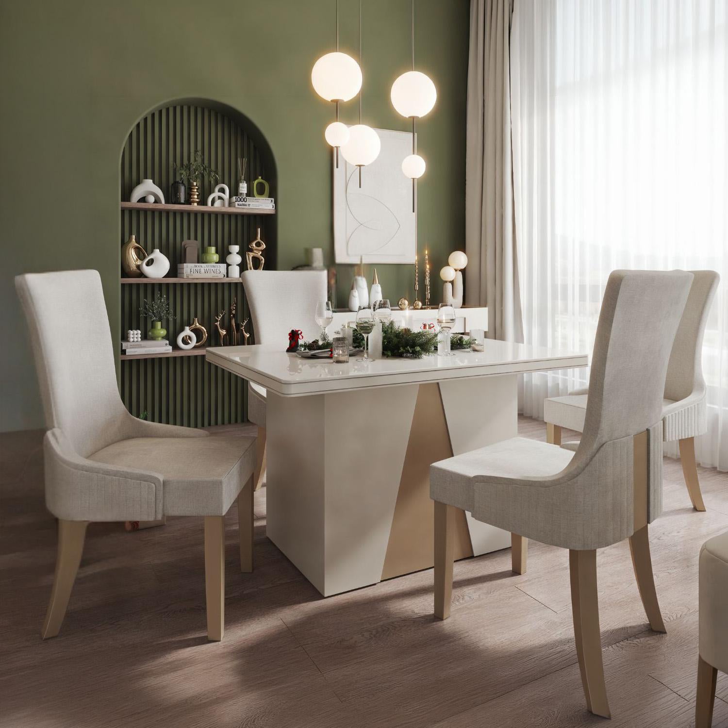Comedor 4 Puestos Roma Eurolino Blanco Puro, Champaña