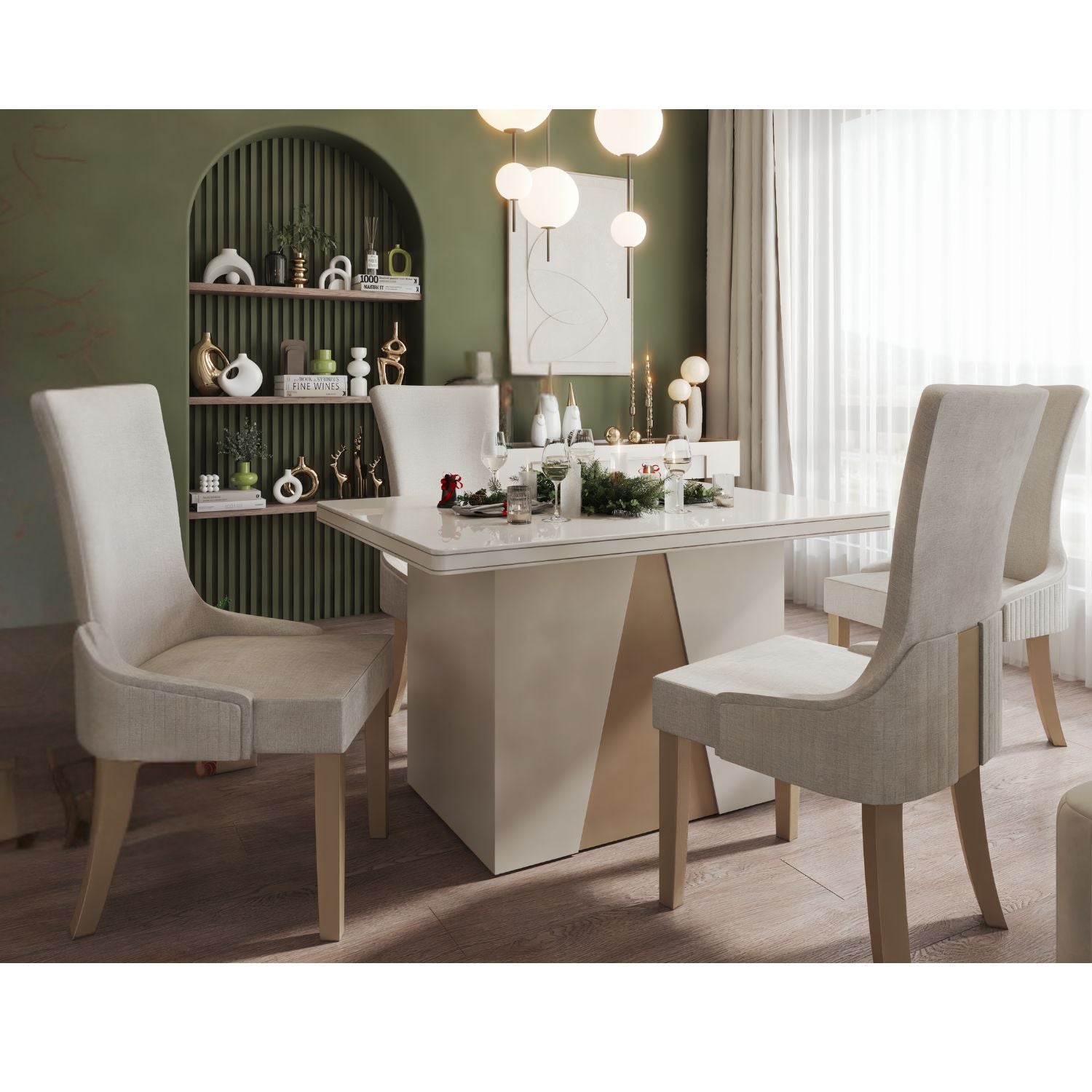 Comedor 4 Puestos Roma Eurolino Blanco Puro, Champaña