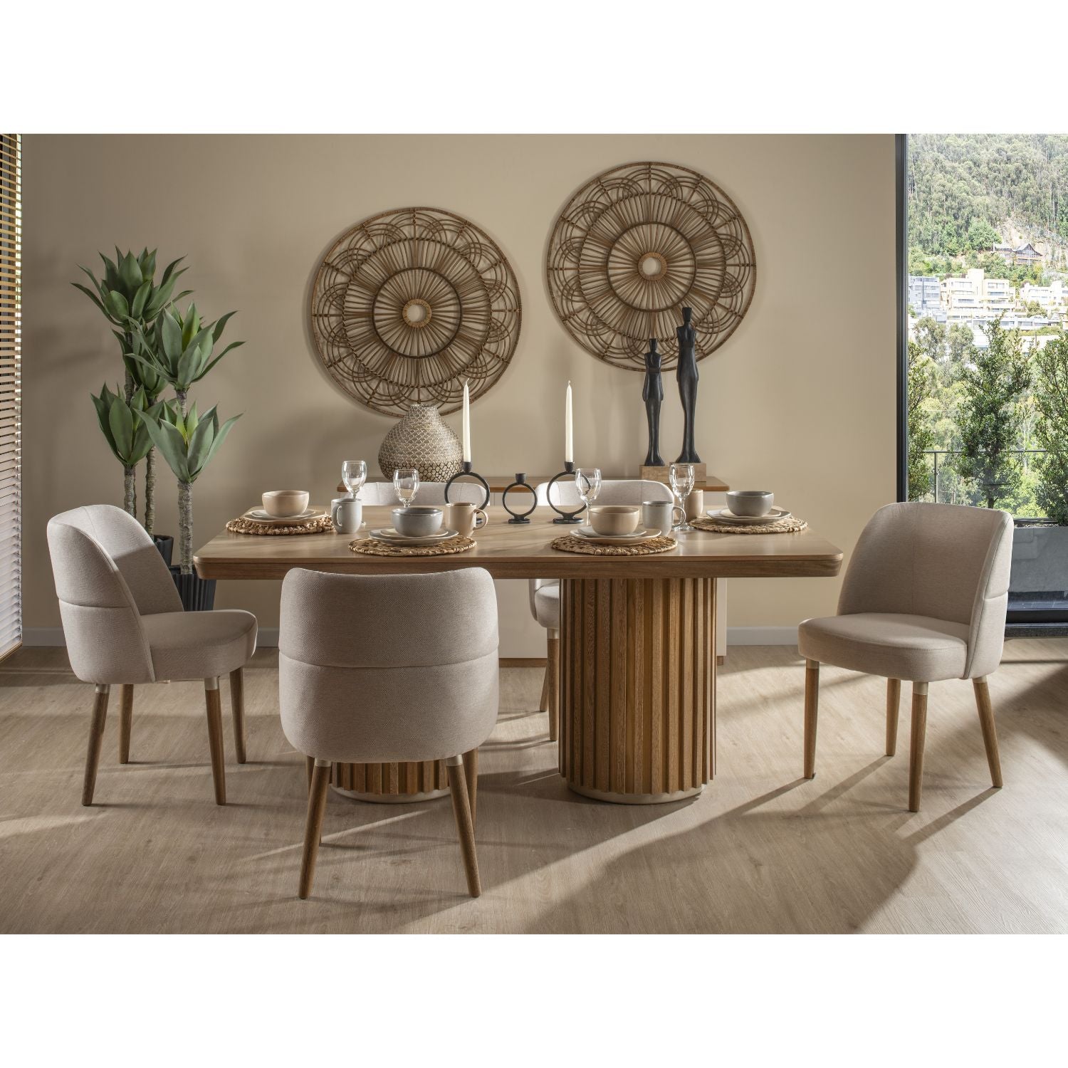 Comedor 6 Puestos Nicole Lino Yorkhome Beige, Natural