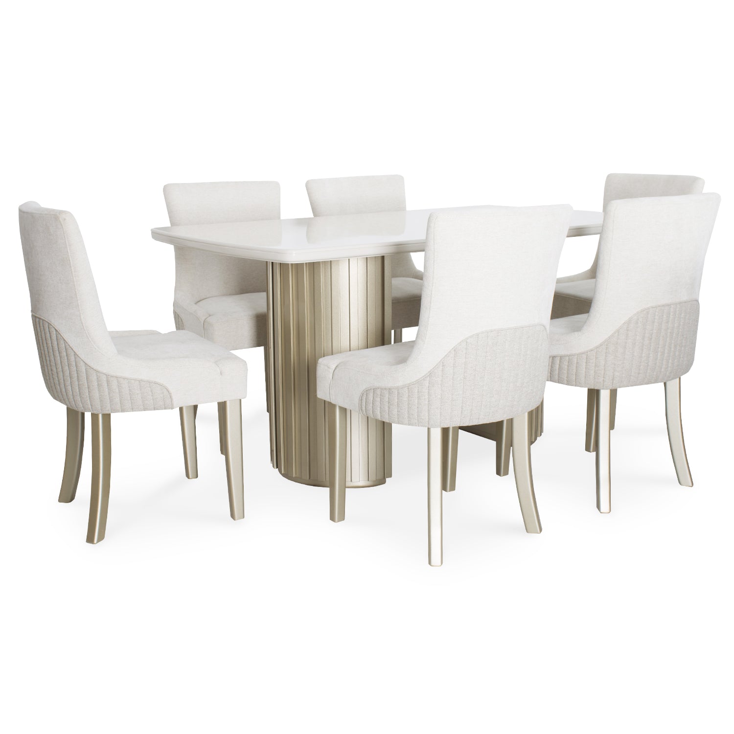 Comedor 6 Puestos Firence Lino Touch Almendra, Verona Beige, Champaña, Off White