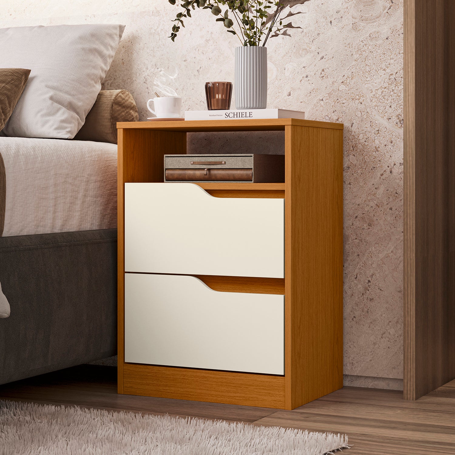 Mesa de Noche Bianco Off White, Natural